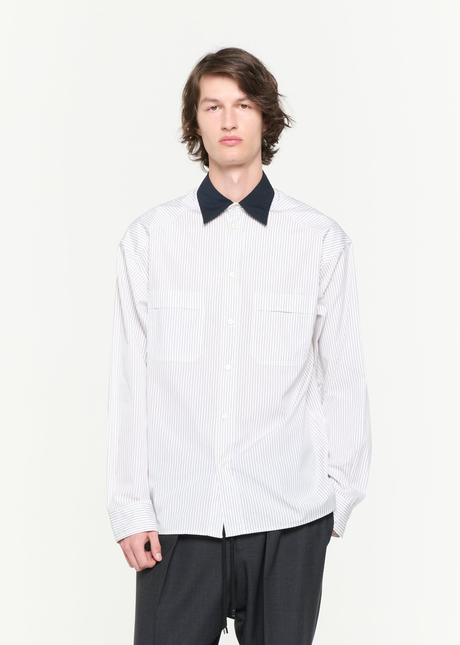 ストライプポプリン ディファレントカラーシャツ