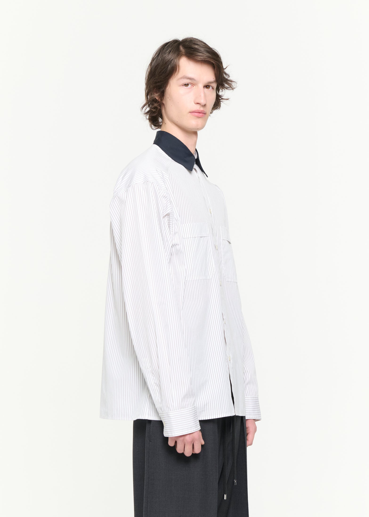 ストライプポプリン ディファレントカラーシャツ