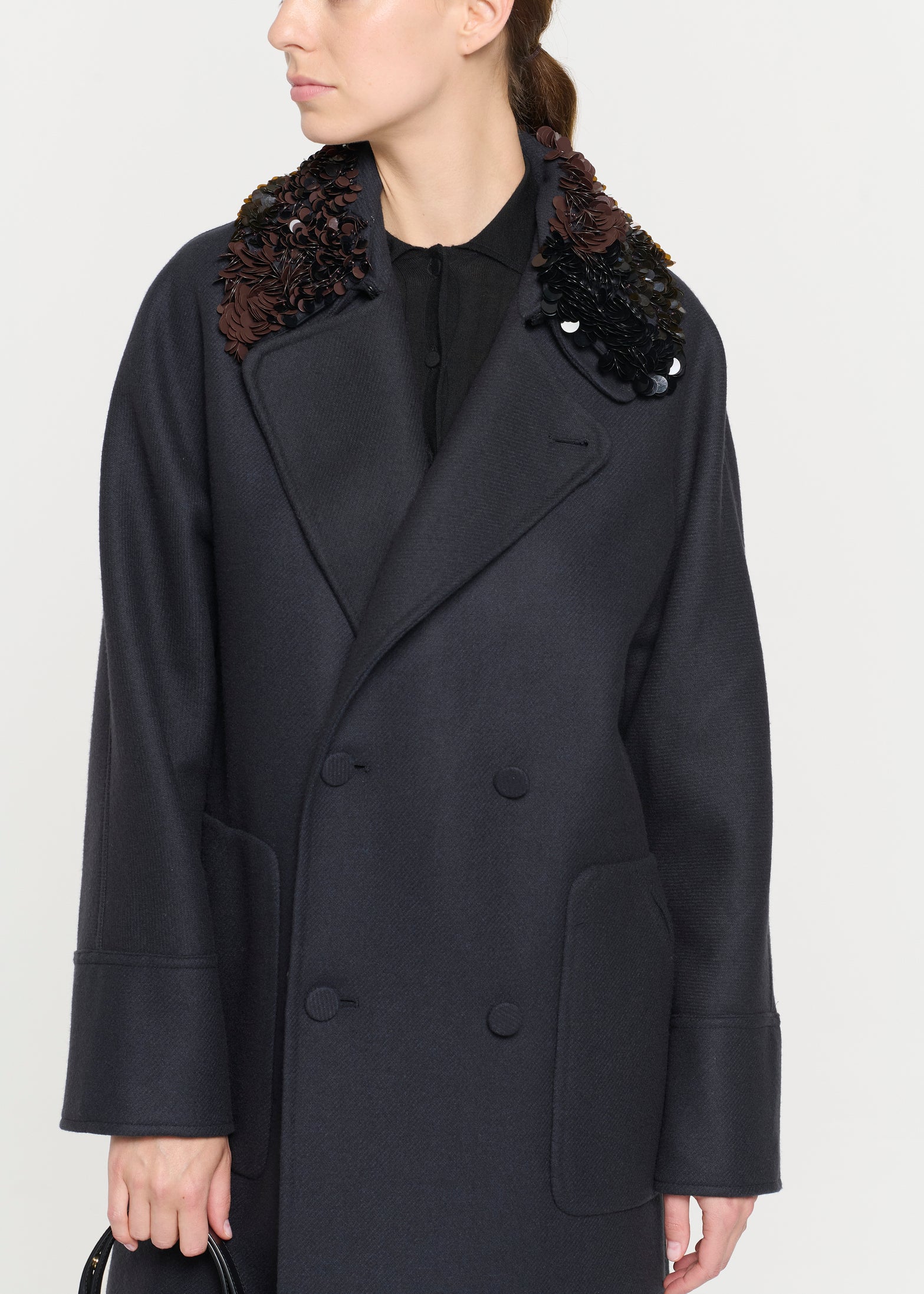 ダブルウール エンブロイダリ―カラーコート