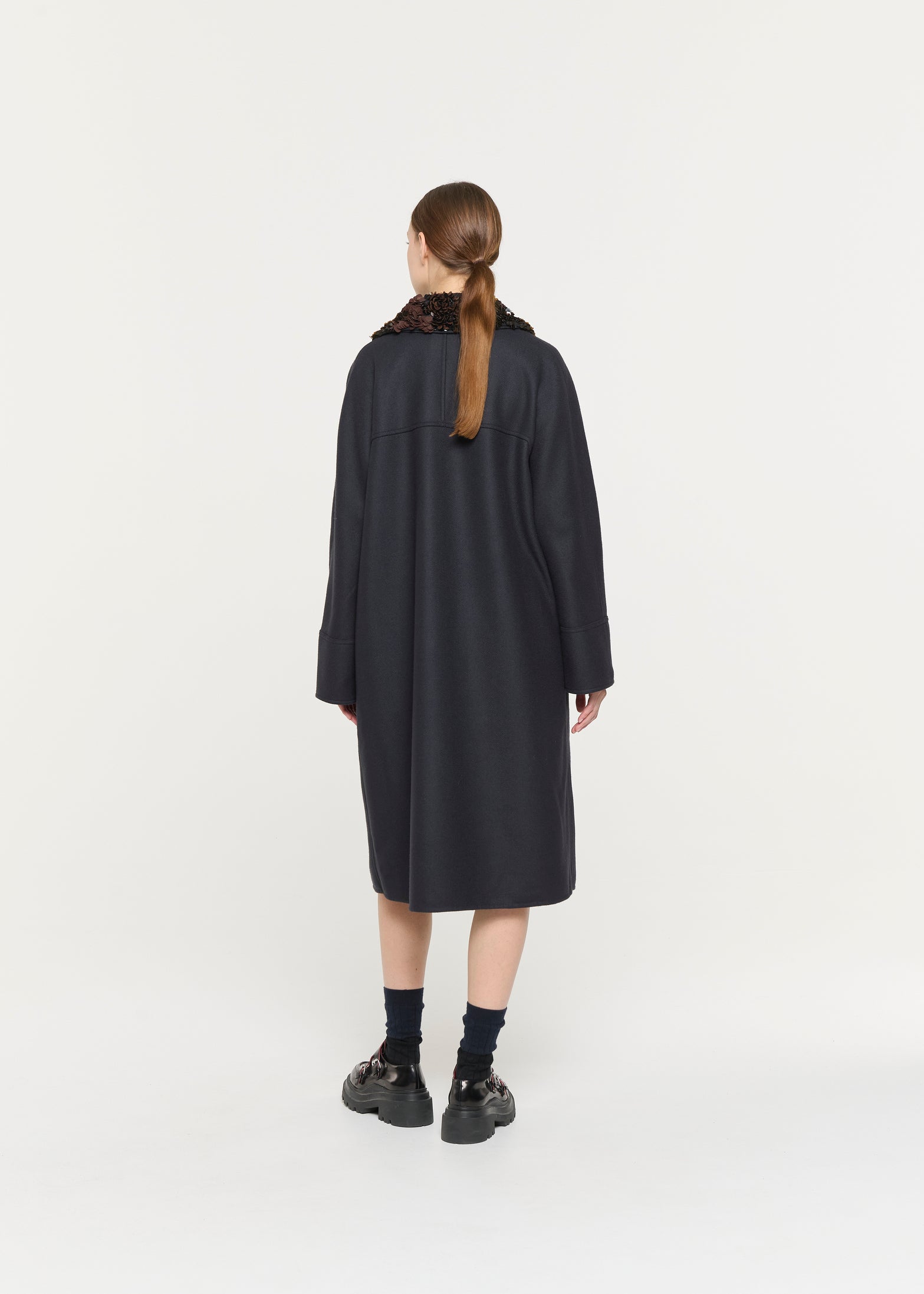 ダブルウール エンブロイダリ―カラーコート