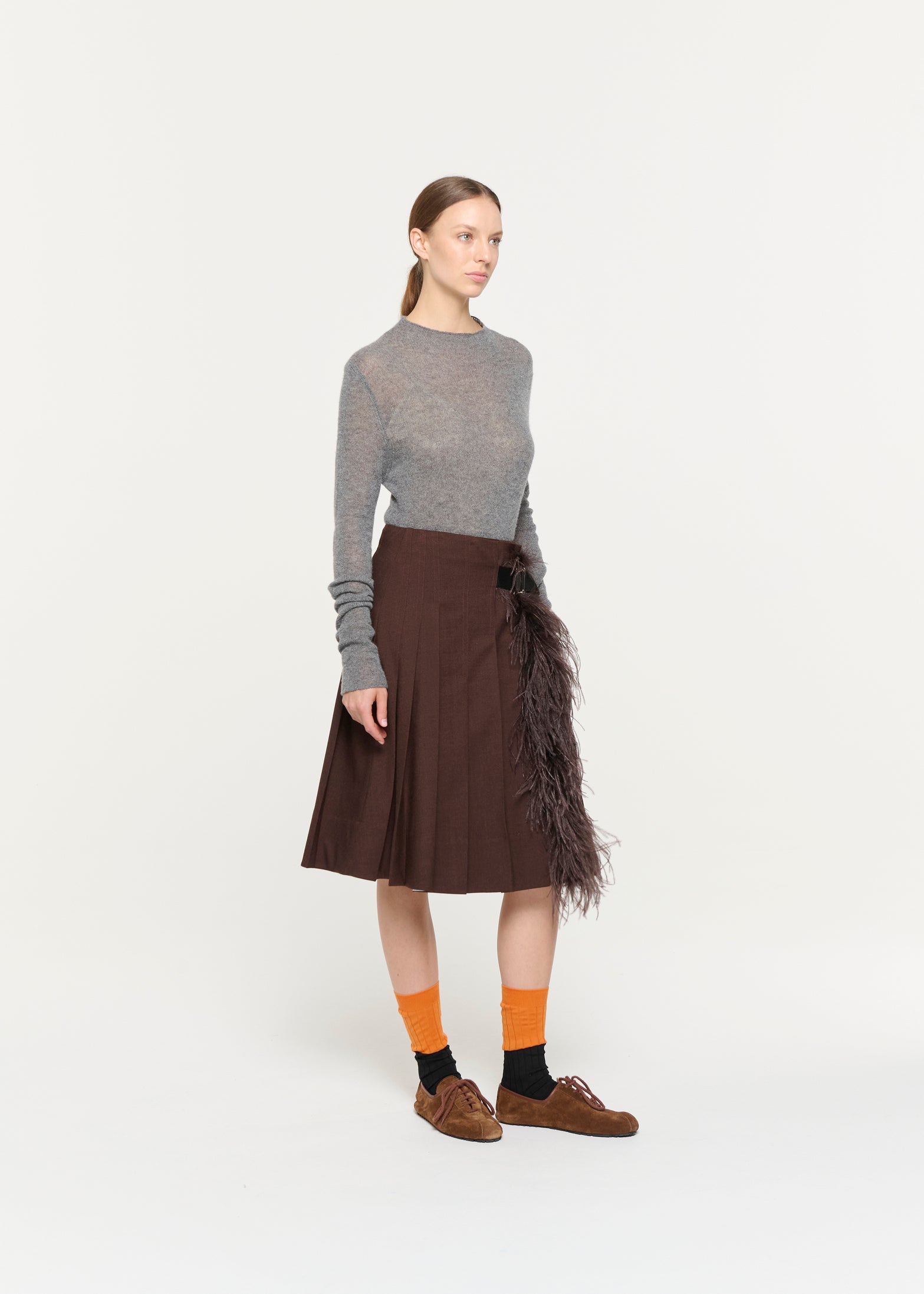 グリサイユ フェザー付きプリーツスカート