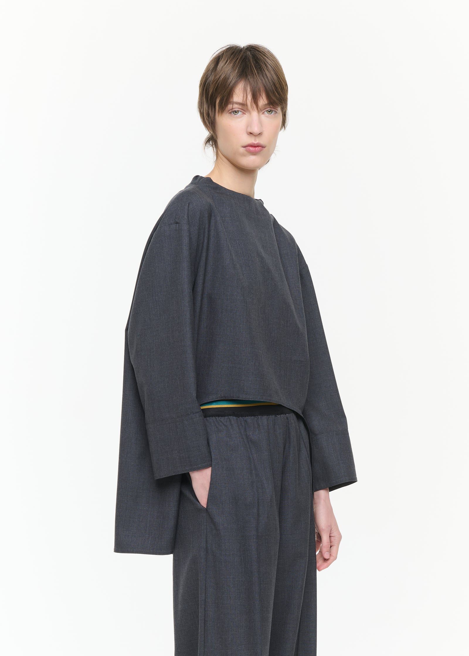 アシンメトリック ウールツイル チュニックシャツ