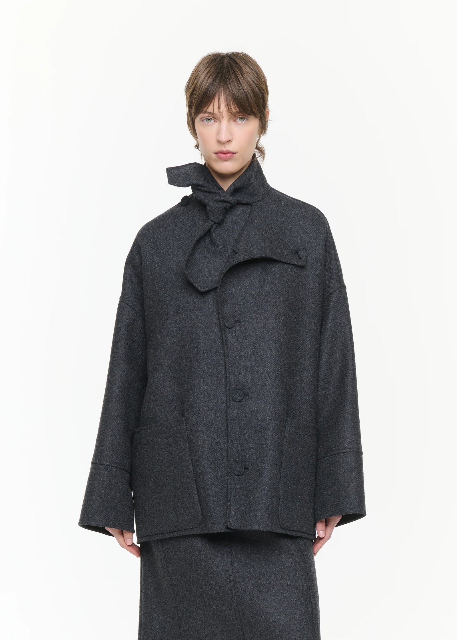 アシンメトリック スカーフカラー ジャケット