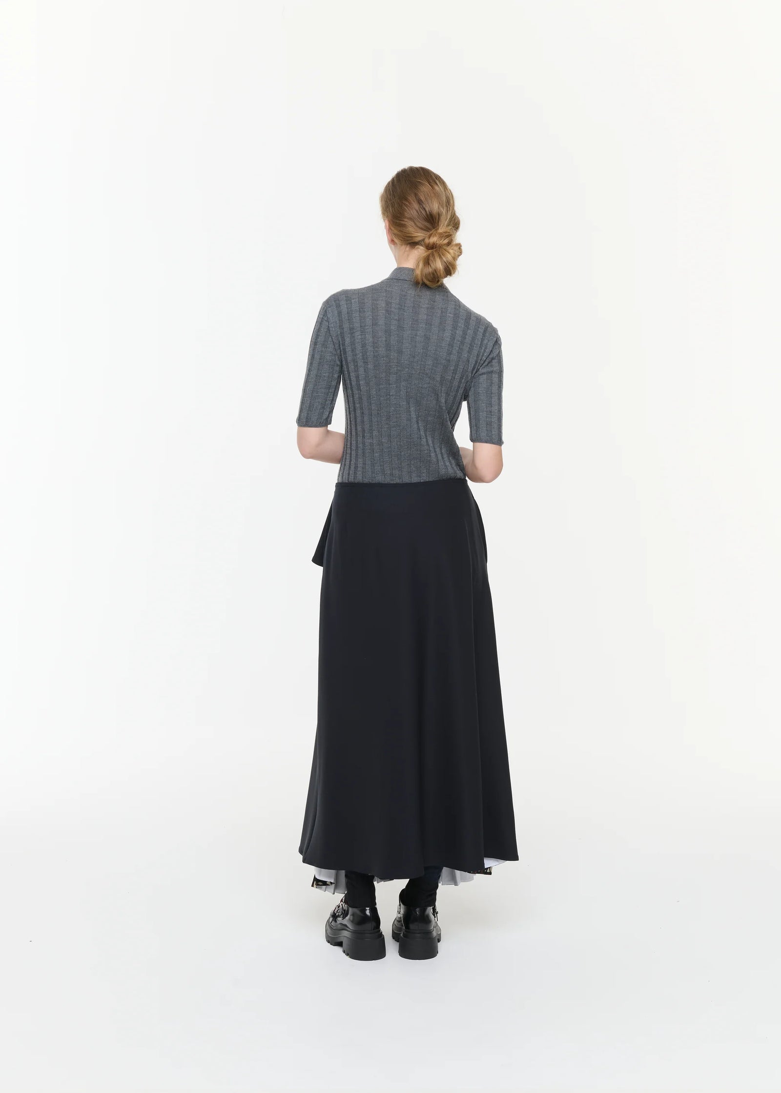 アシンメトリック ウール  プリーツ スカート