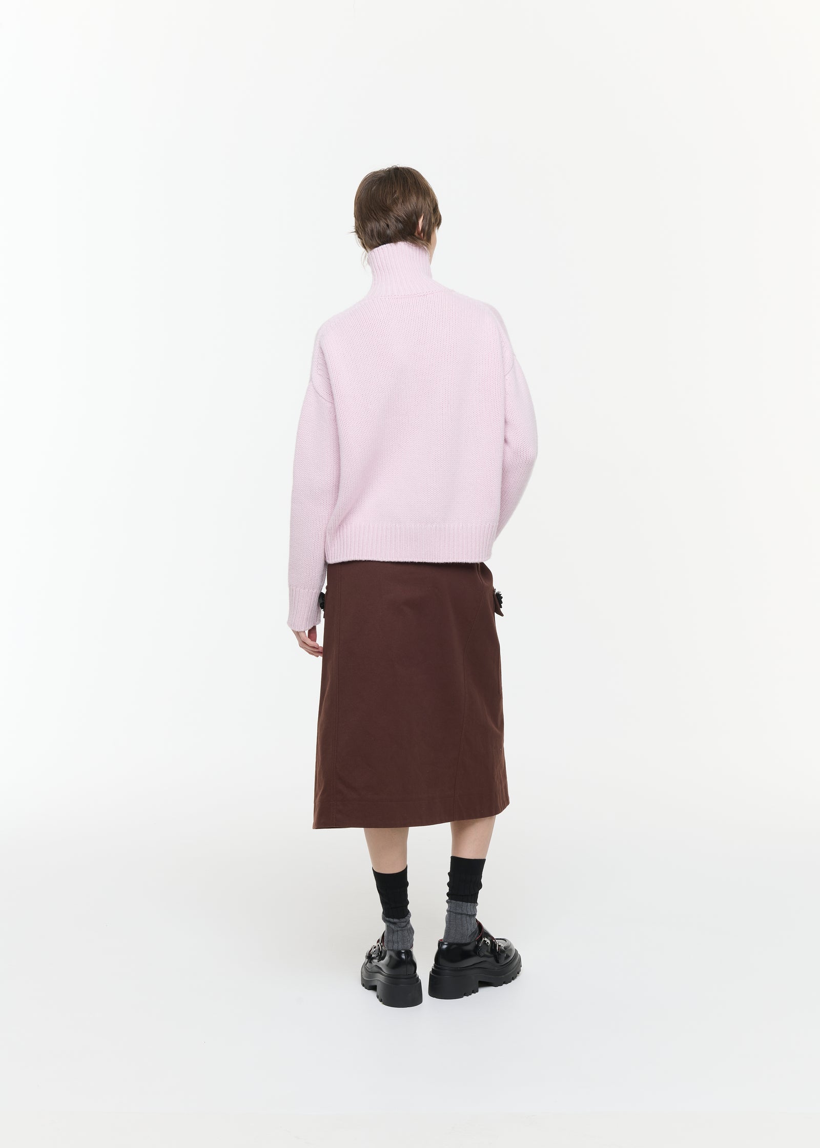 ピンク ウールカシミヤ タートルネックセーター