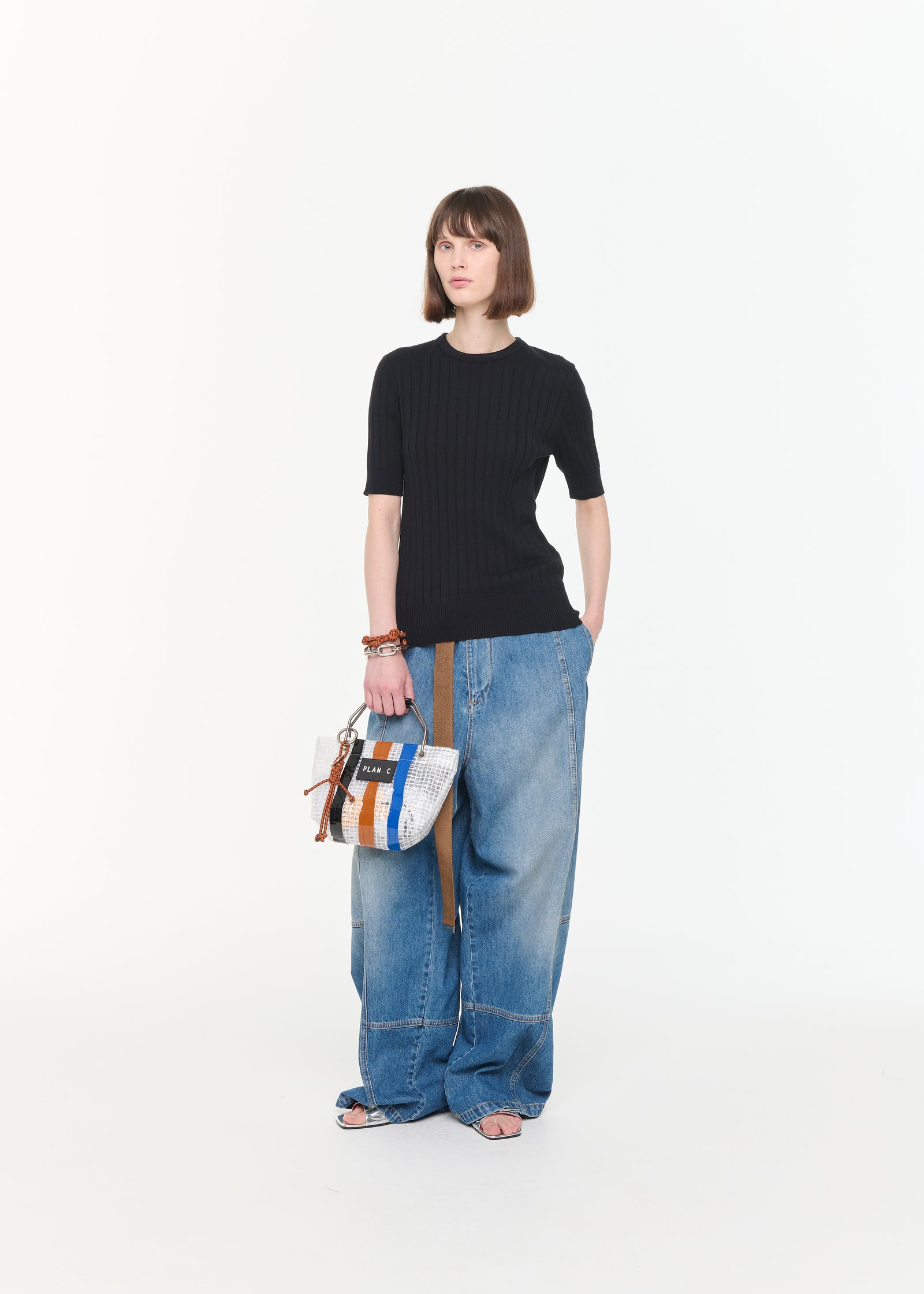 半袖リブニット