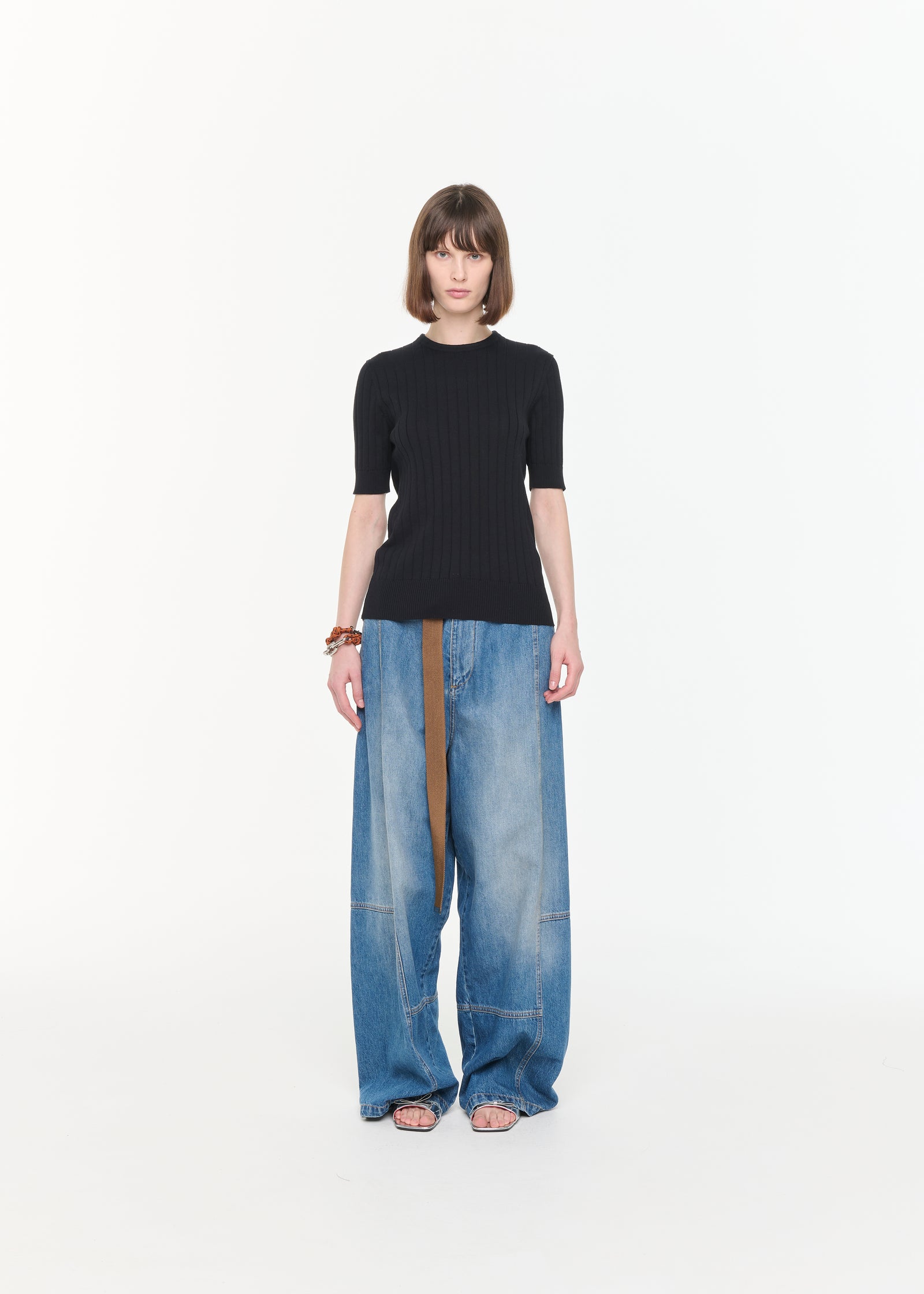 半袖リブニット