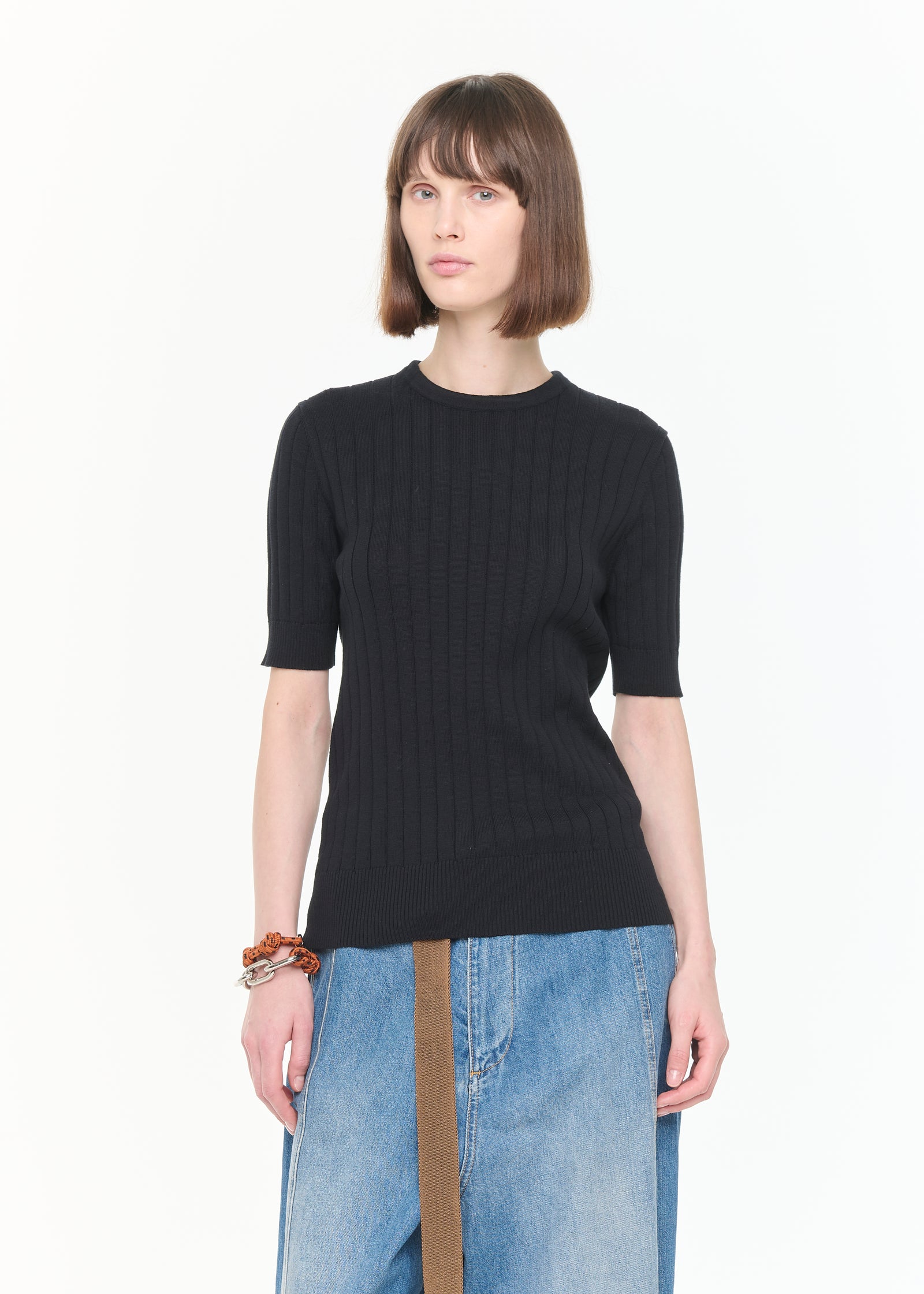 半袖リブニット