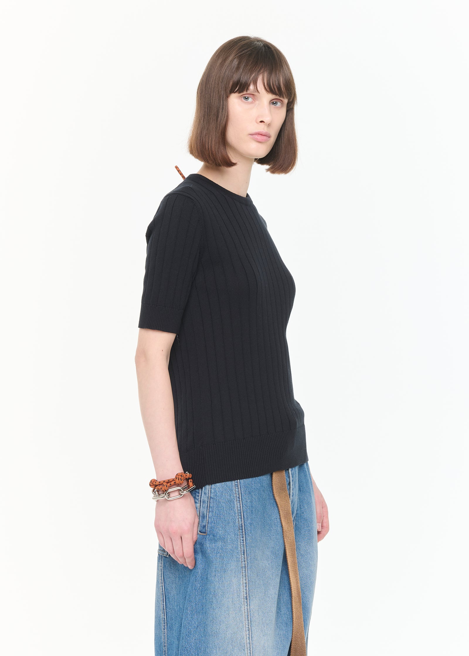 半袖リブニット