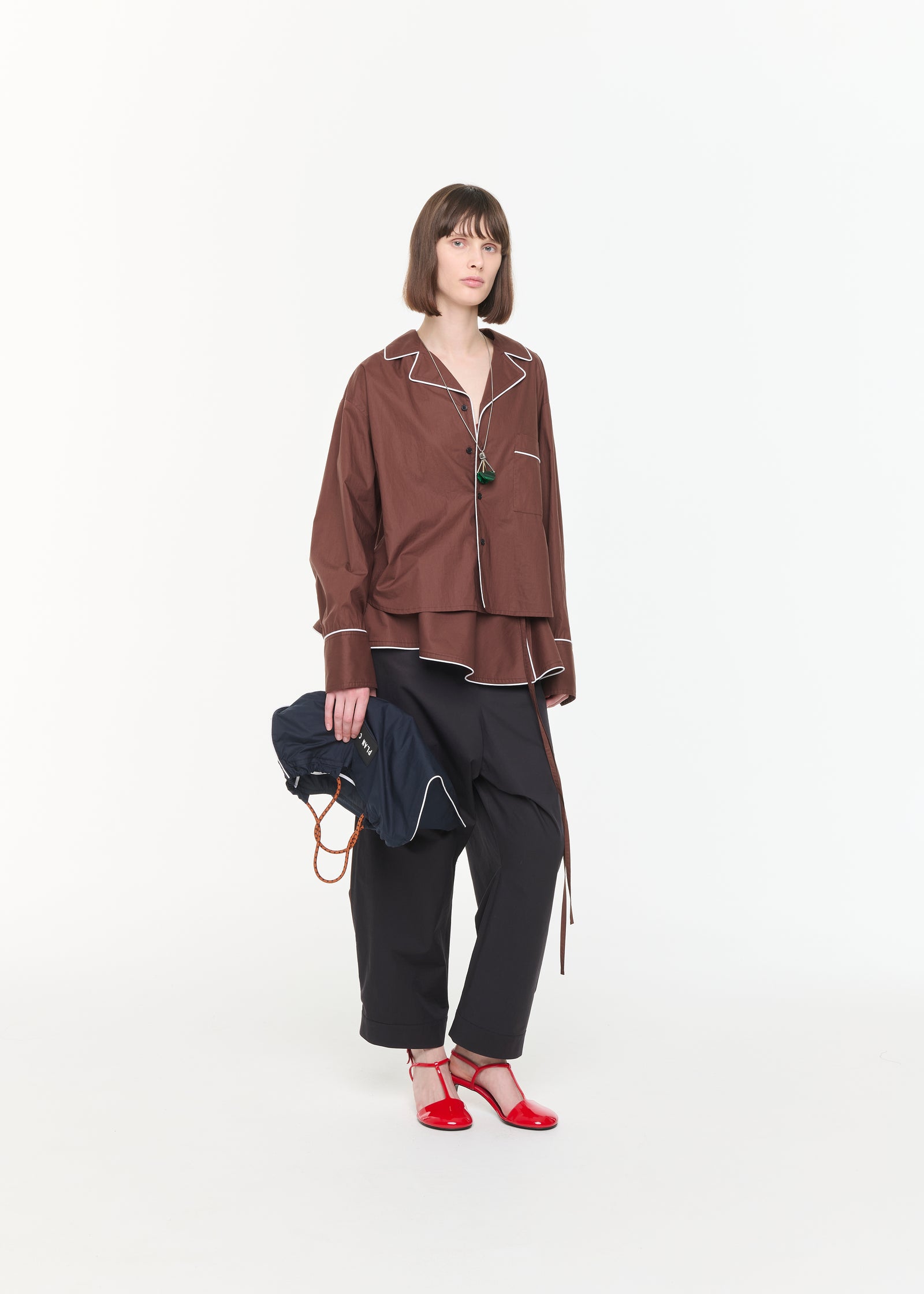 ブラウンコットンボックスシャツ