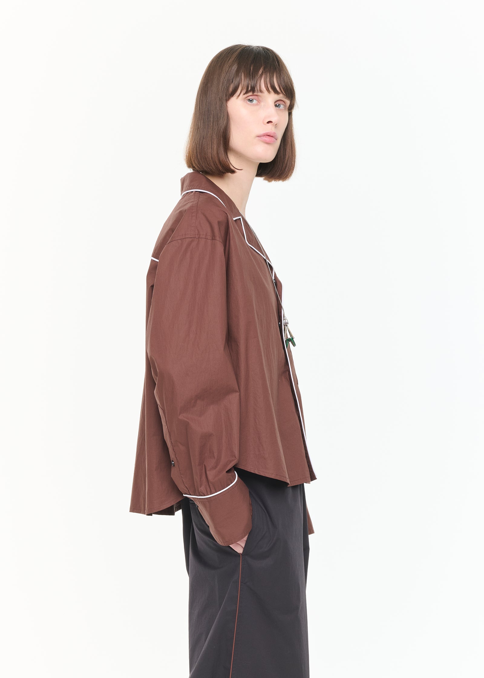 ブラウンコットンボックスシャツ