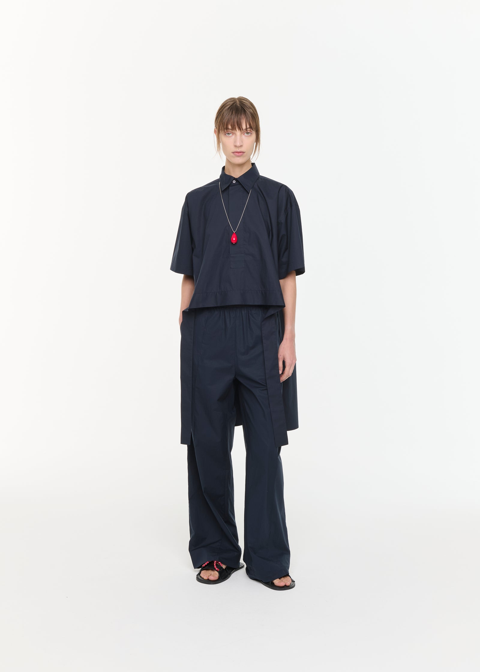 ストライプコットンシャツ（テール付き）