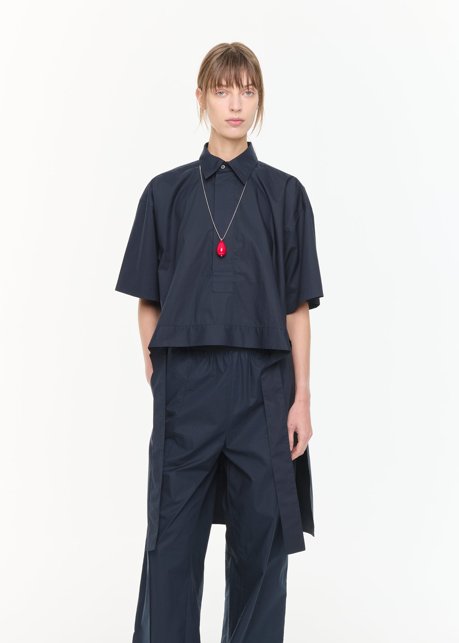 ストライプコットンシャツ（テール付き）