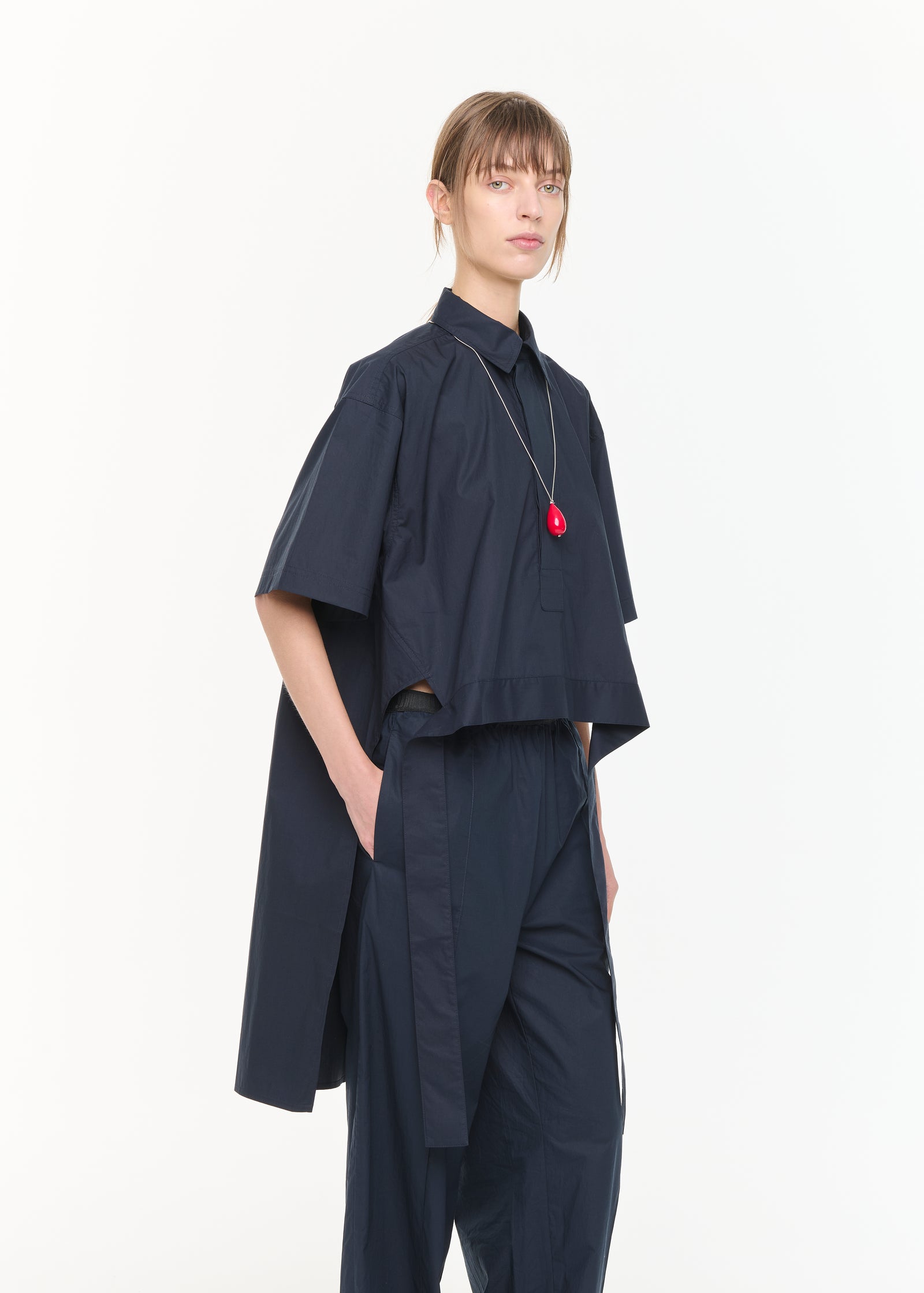 ストライプコットンシャツ（テール付き）