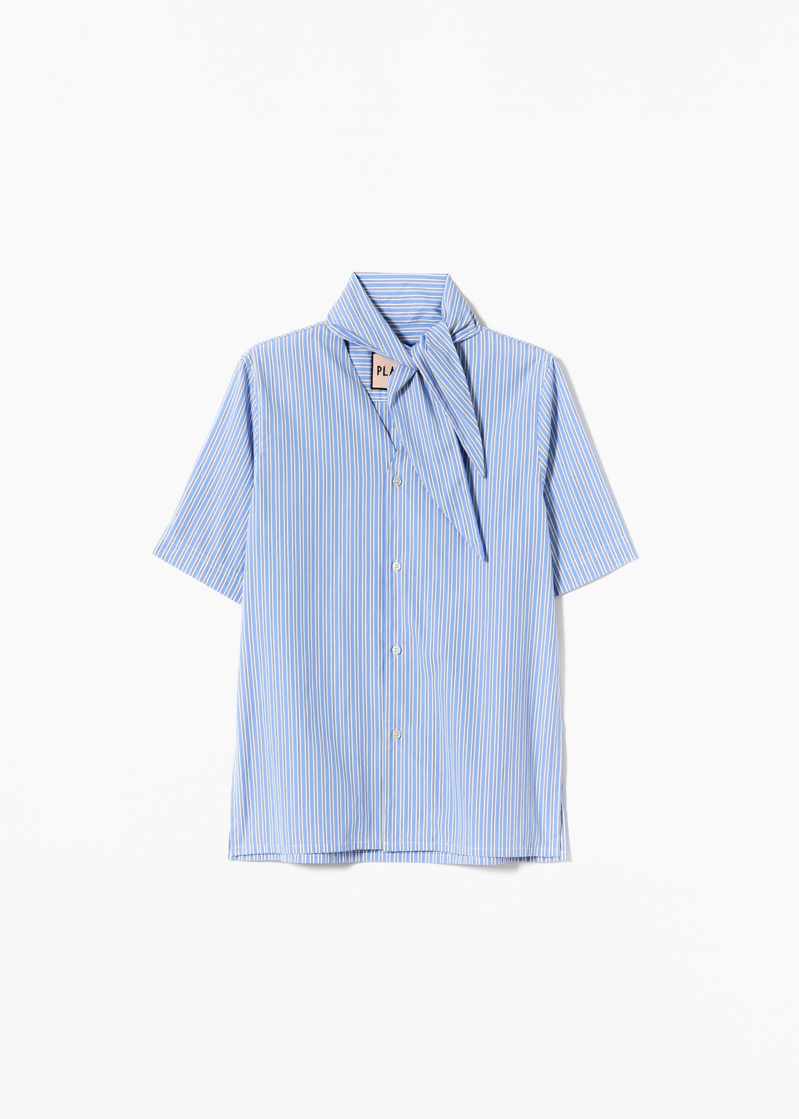 ストライプVネックコットンシャツ