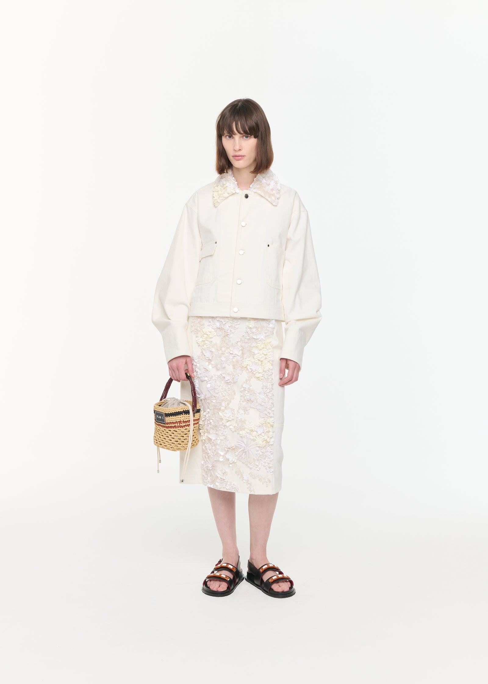 ホワイトドリルクロップドジャケット