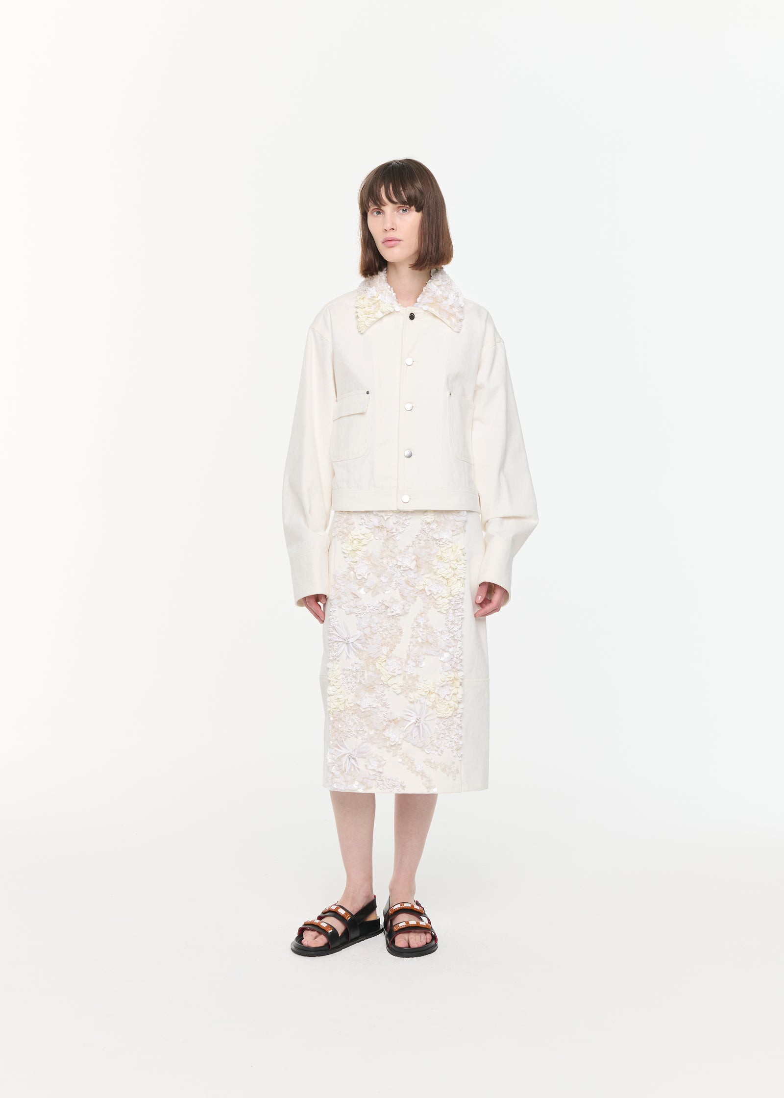 ホワイトドリルクロップドジャケット