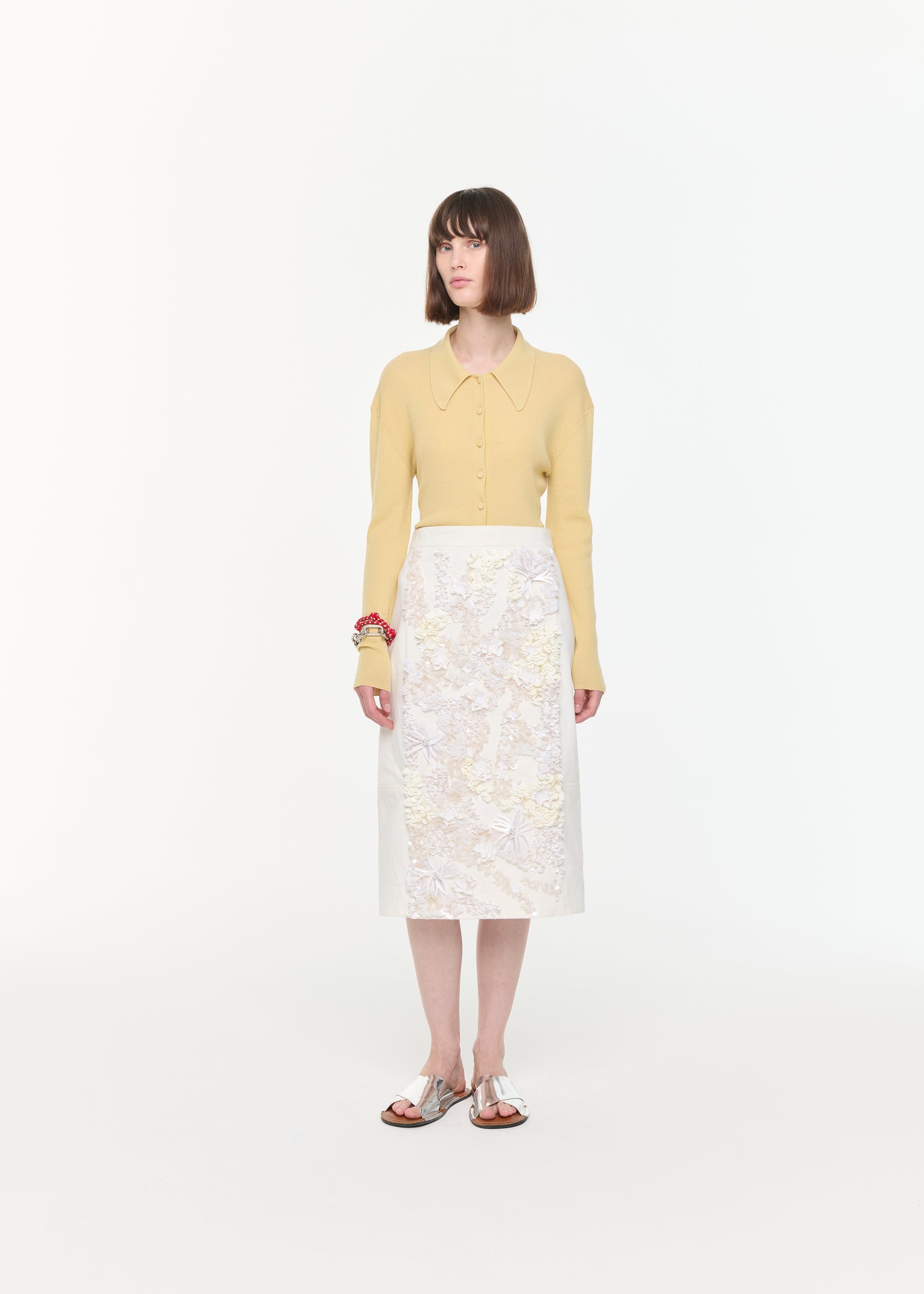 スパンコールパネル付きホワイトドリルスカート