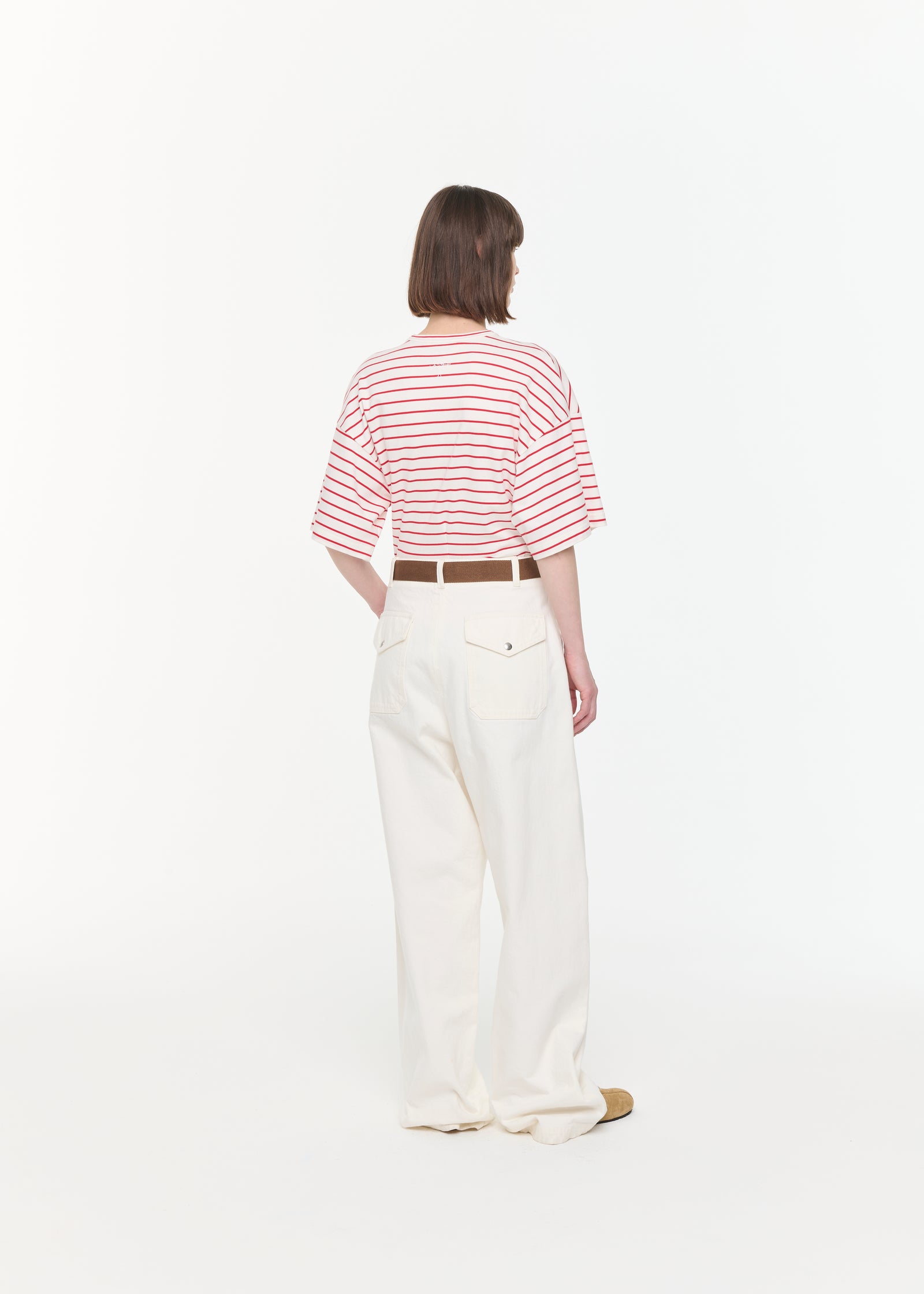 ホワイトレッドストライプフィットTシャツ