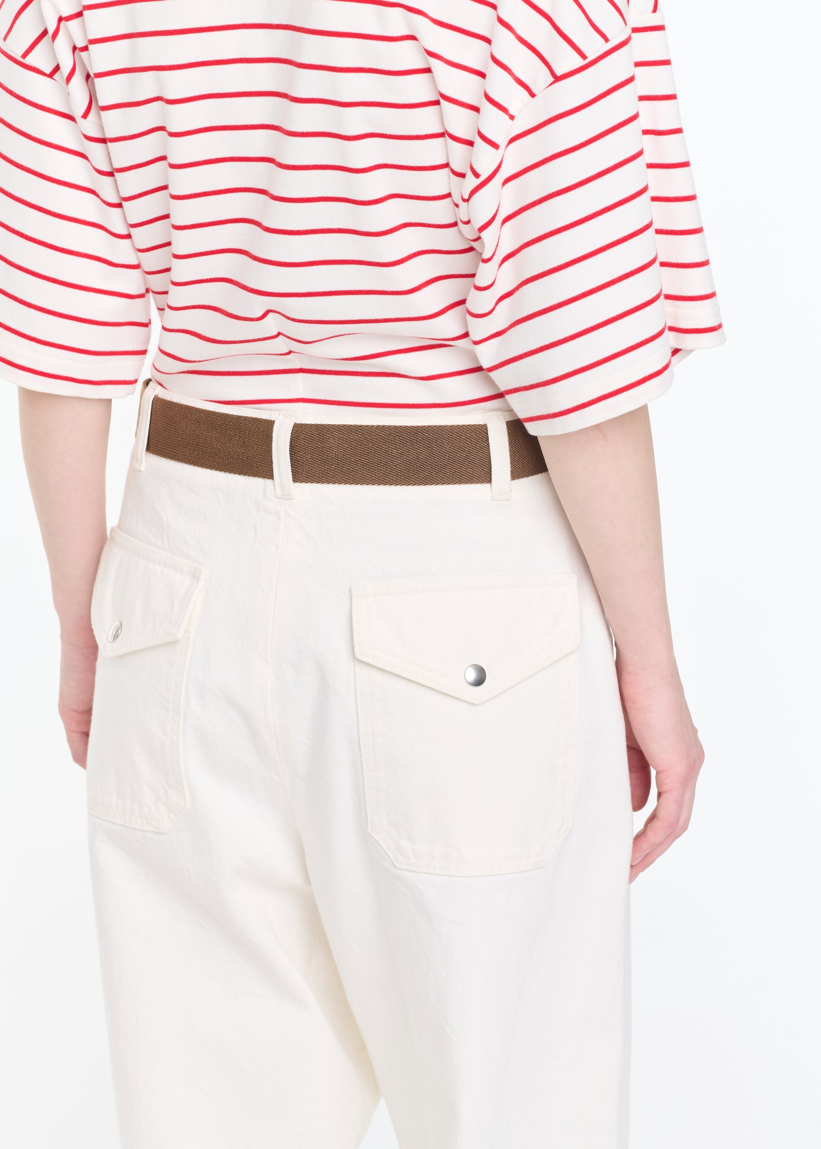 ホワイトレッドストライプフィットTシャツ