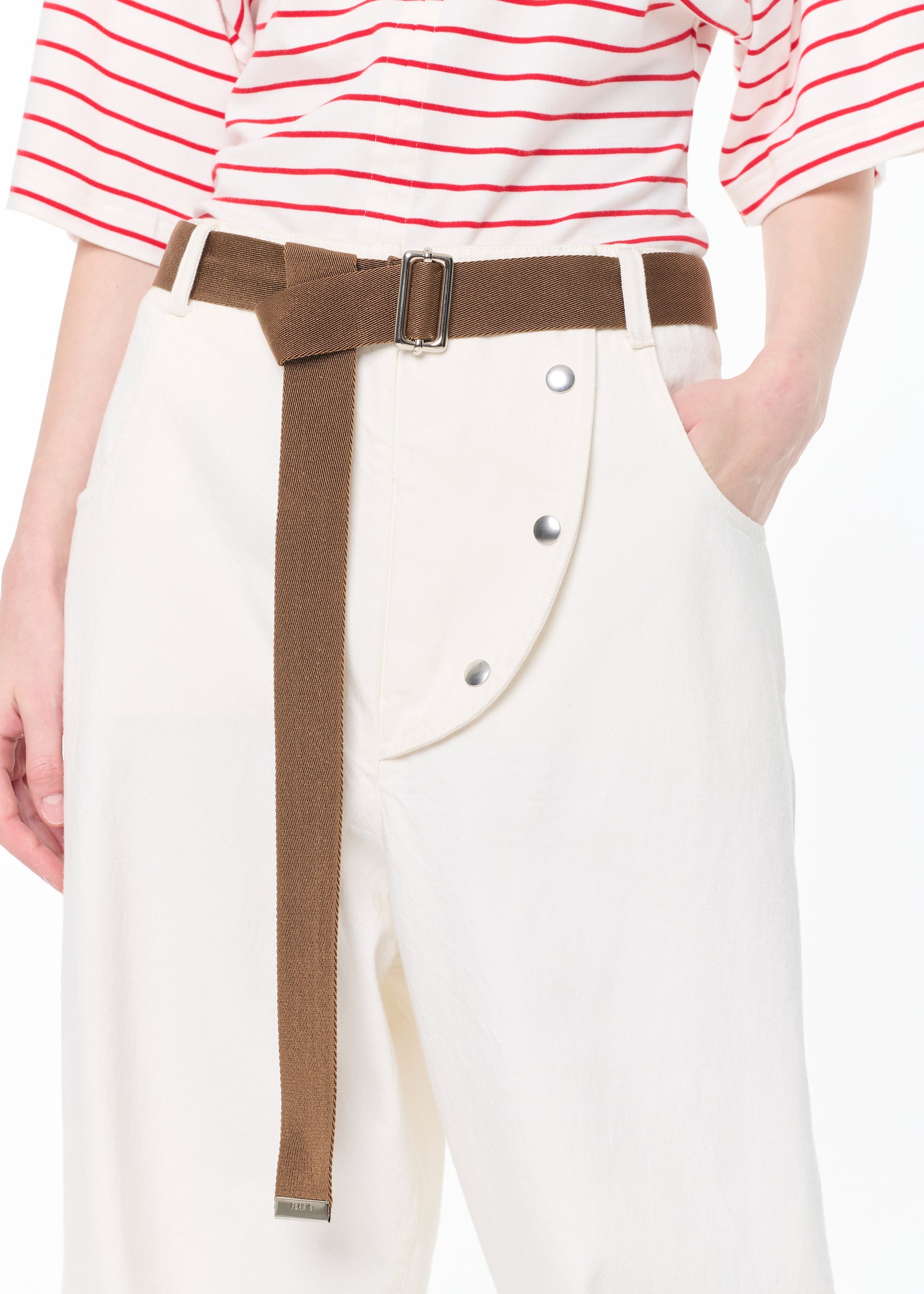 ホワイトレッドストライプフィットTシャツ