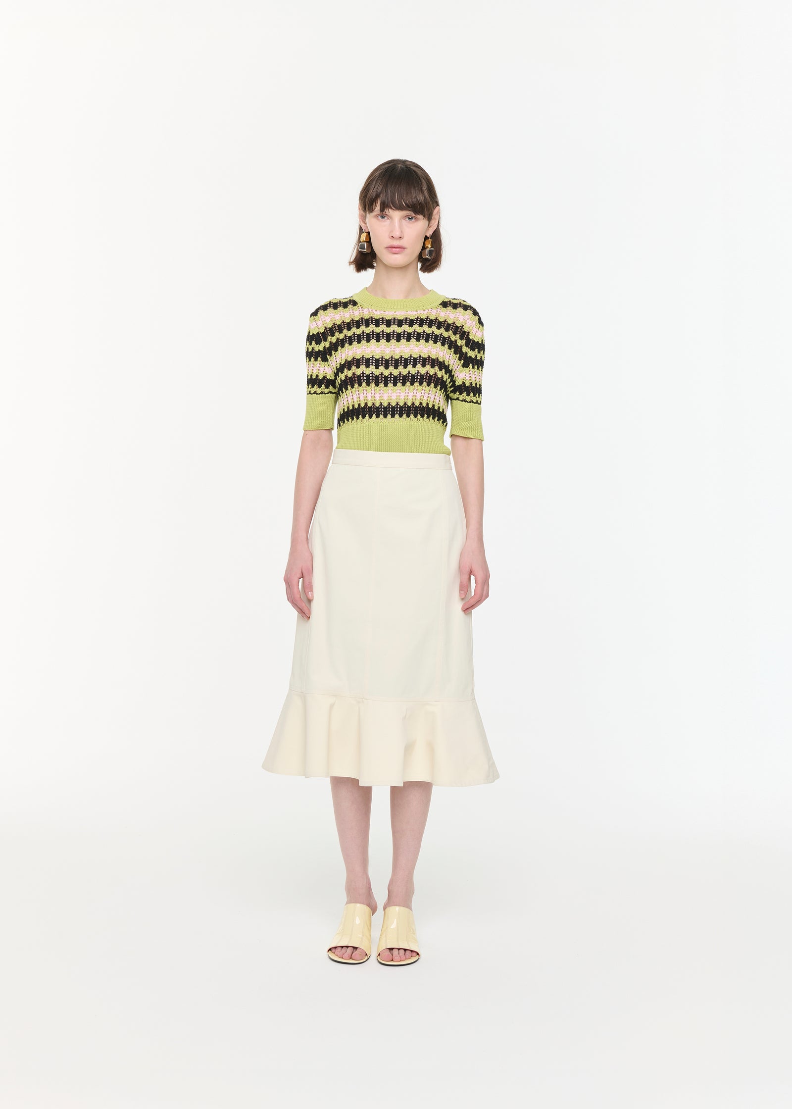 スパンコールヘムのミディスカート