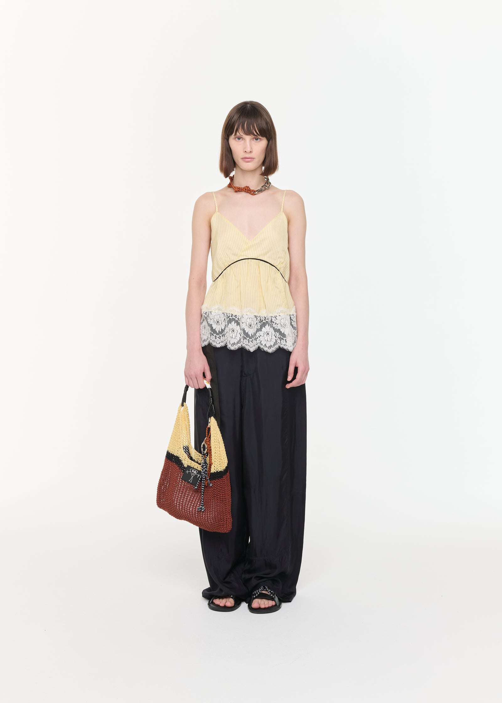 レースヘムストライプトップス