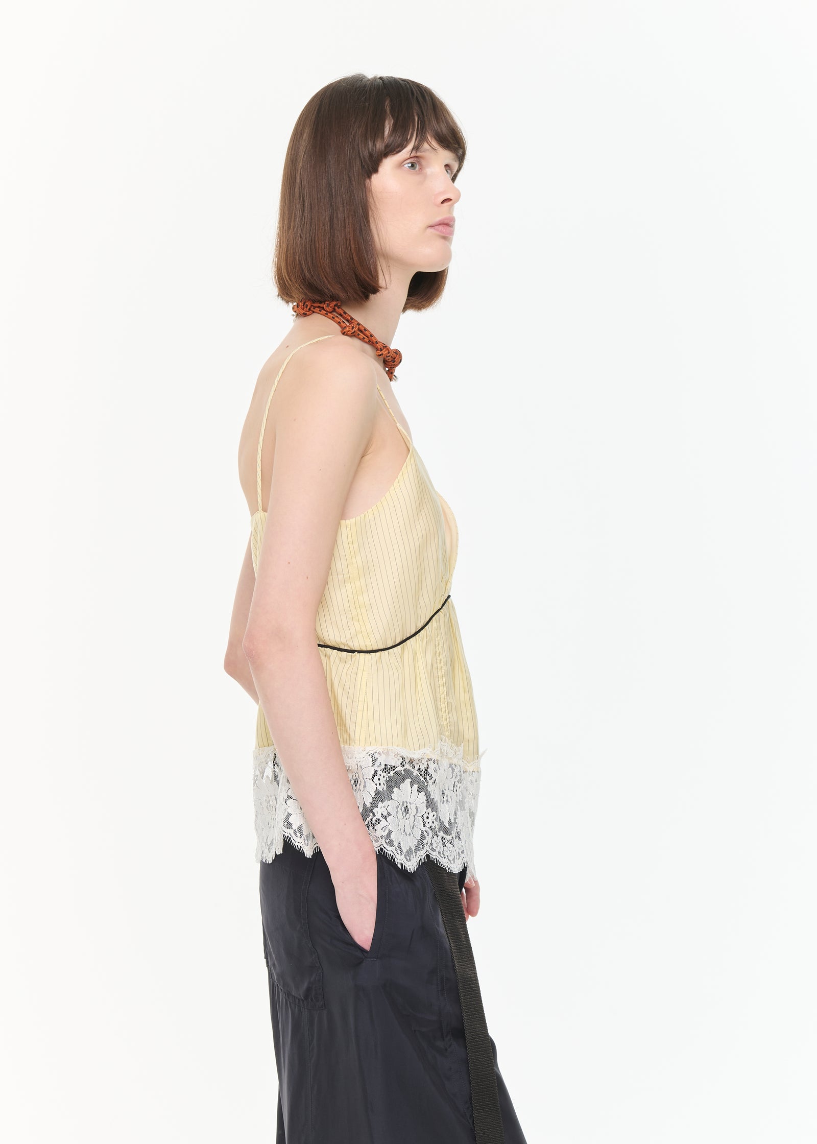 レースヘムストライプトップス