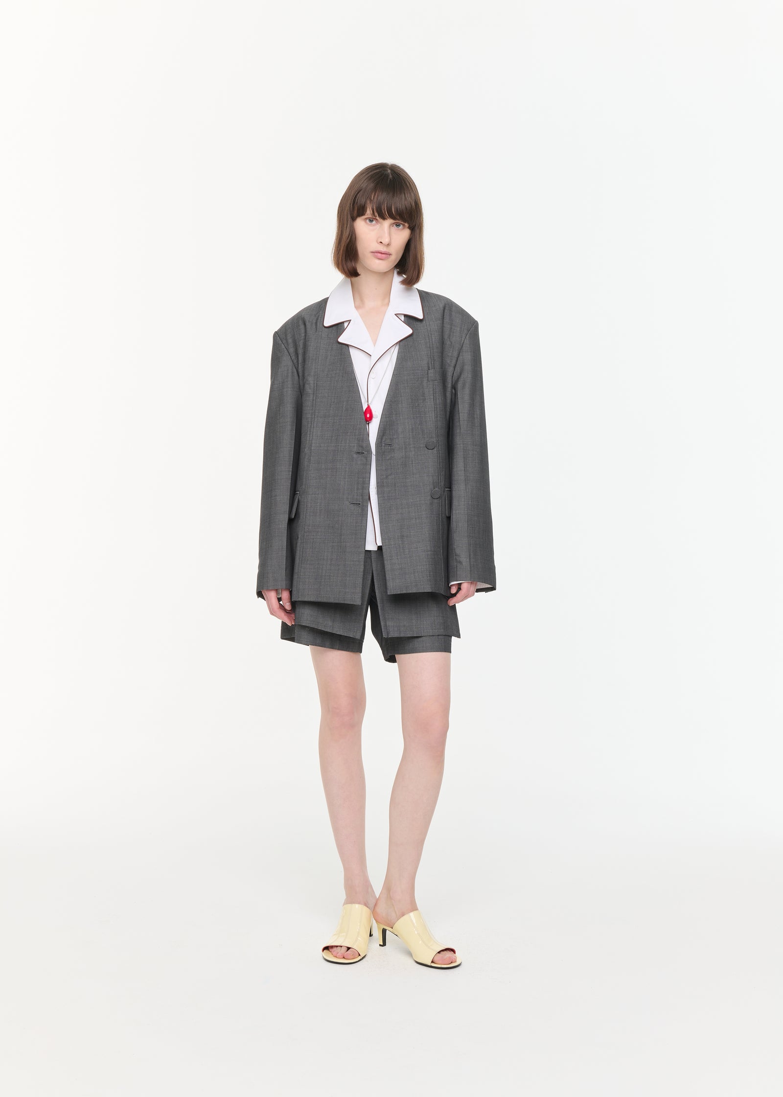 ダブルブレスト メランジグレー ブレザー