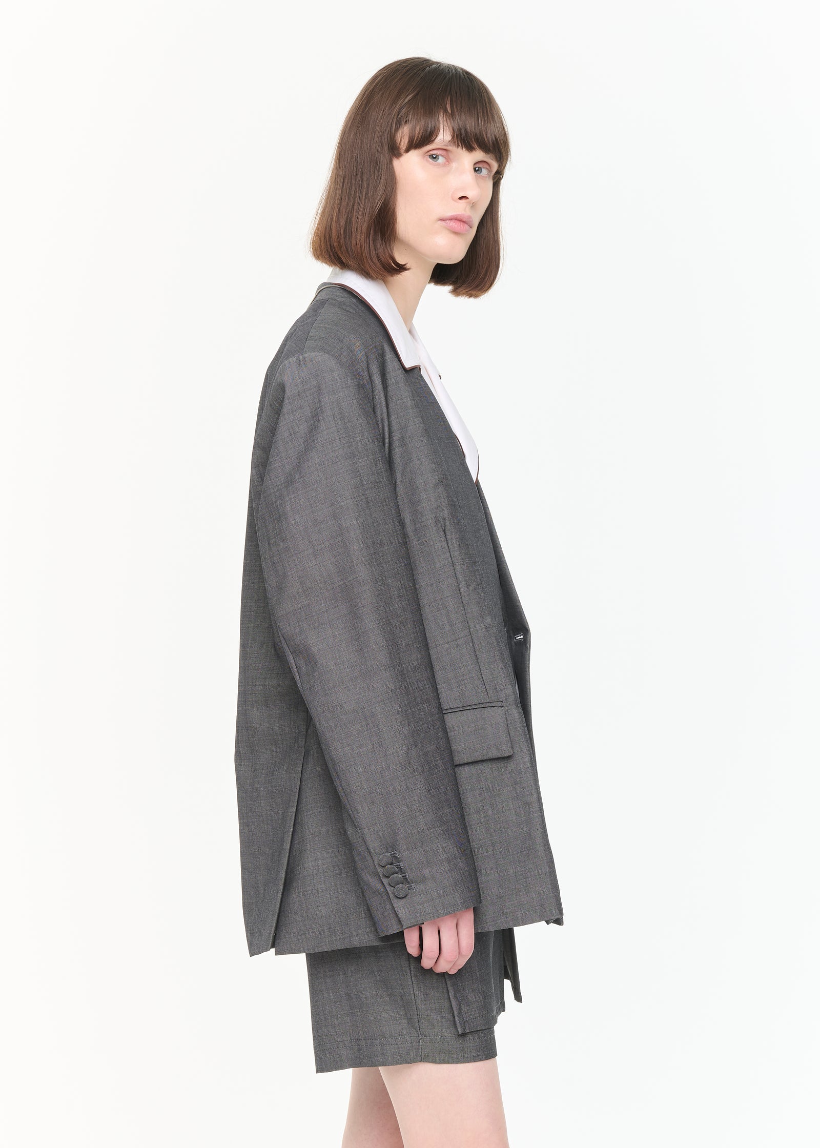 ダブルブレスト メランジグレー ブレザー