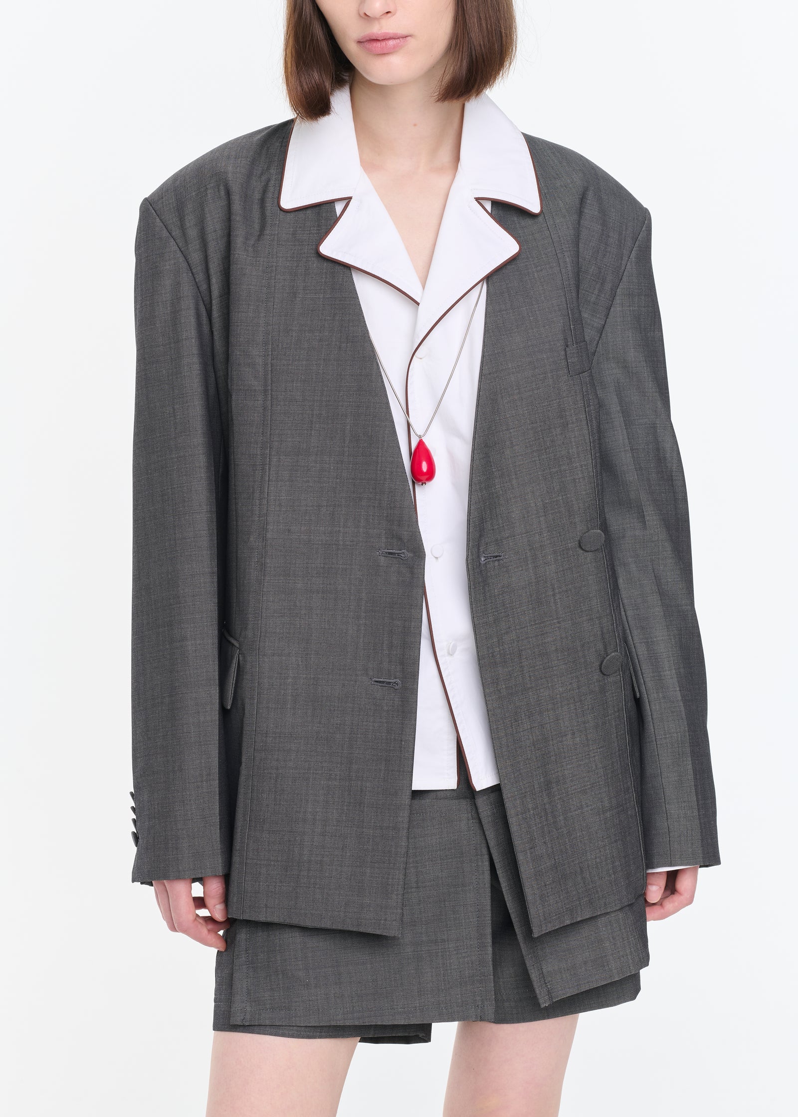 ダブルブレスト メランジグレー ブレザー