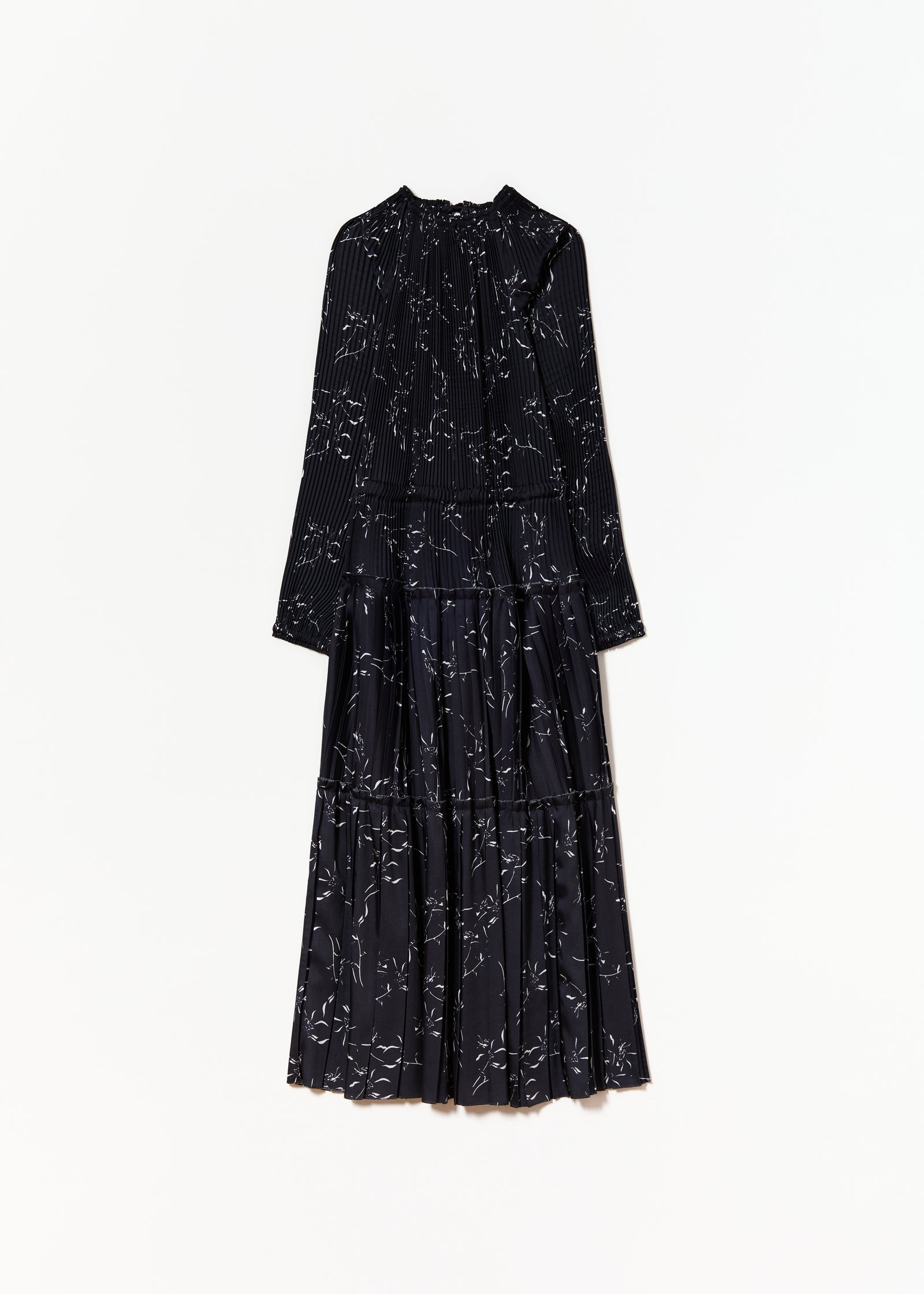 シアノタイプツイル ロングスリーブプリーツドレス