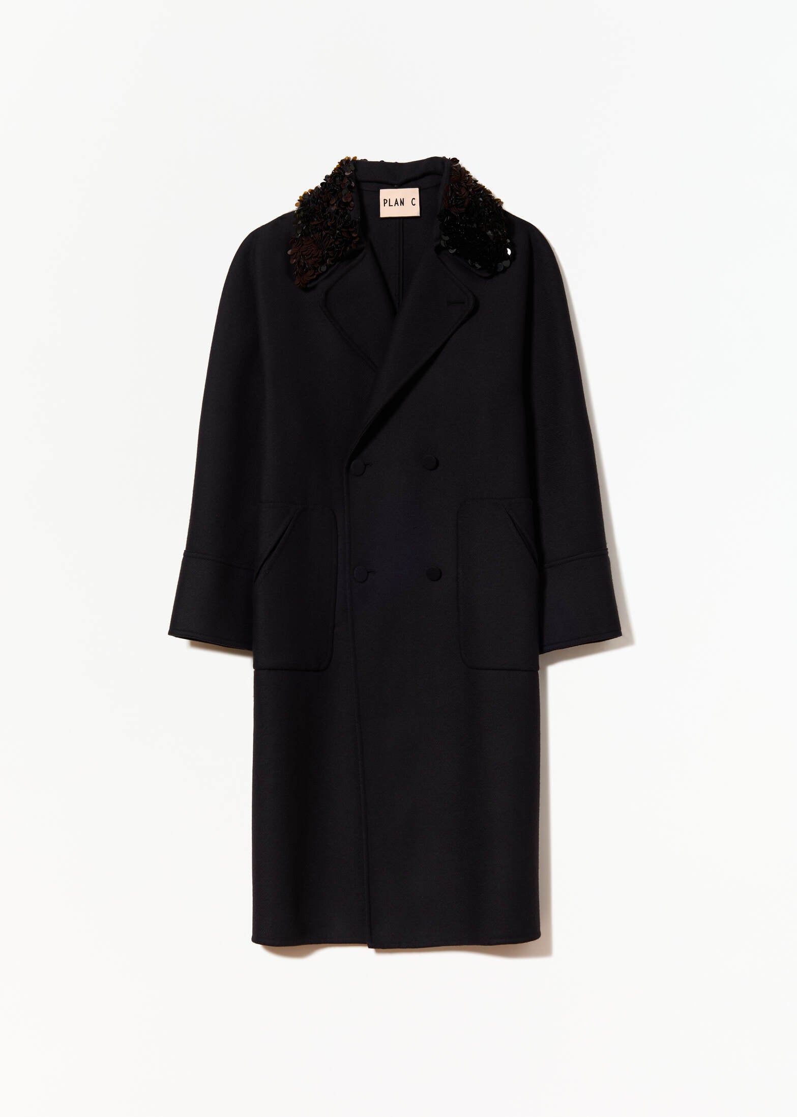 ダブルウール エンブロイダリ―カラーコート