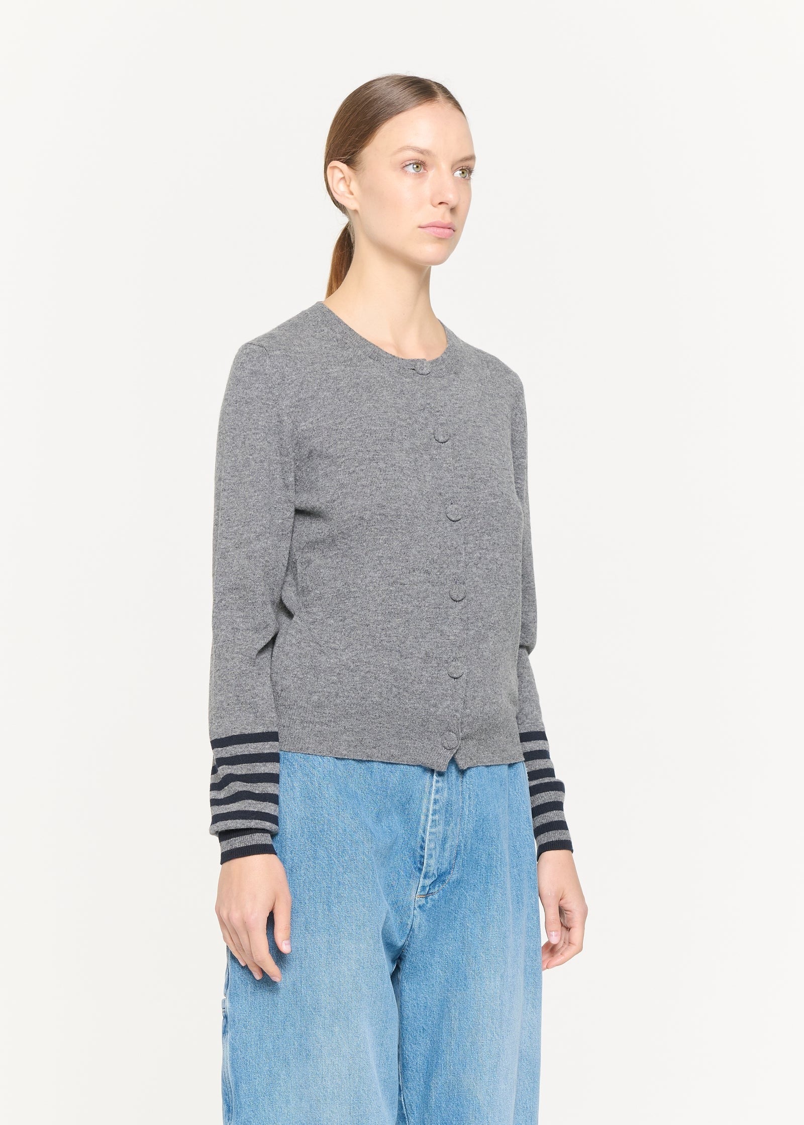 メランジウール ストライプカフスカーディガン