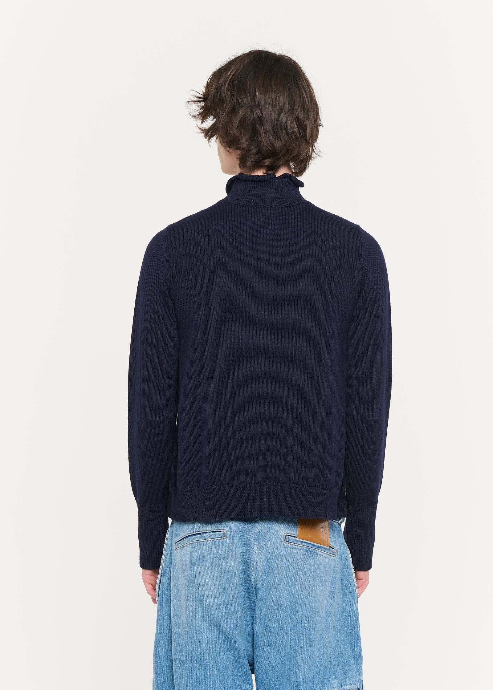 ソフトウール バスケットウェーブジップタートルニット