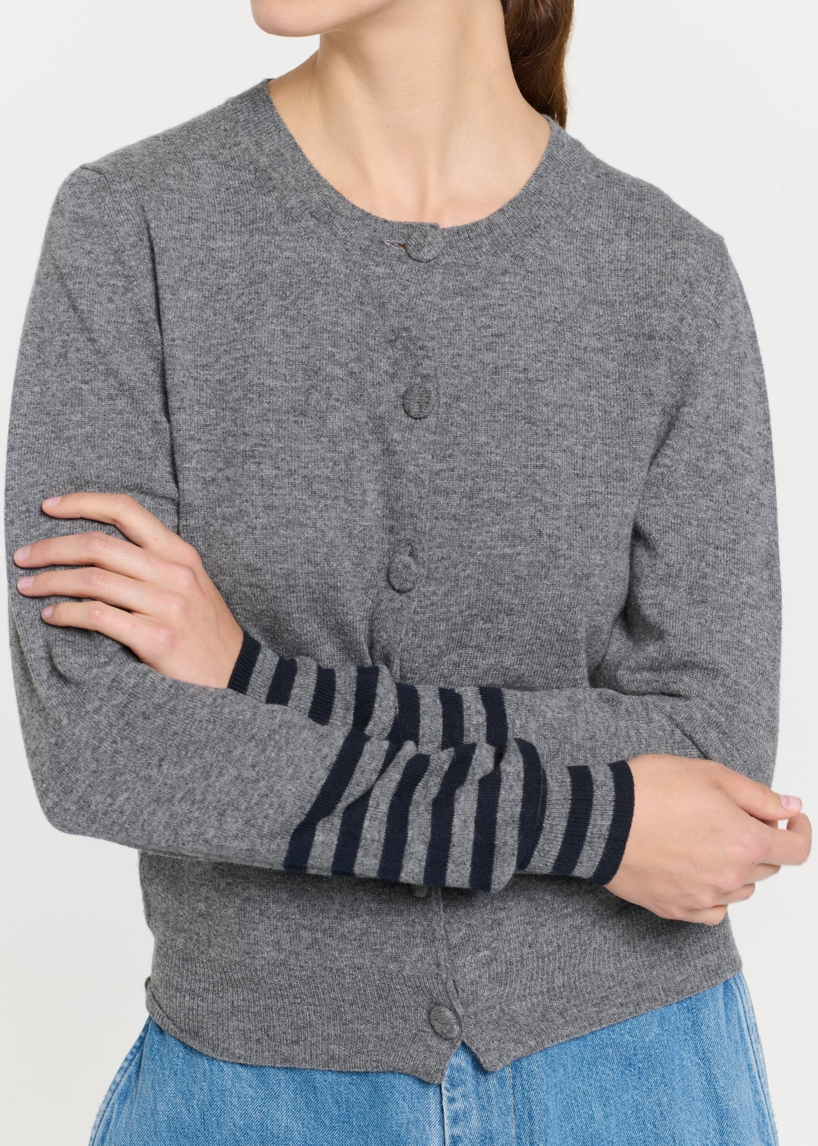 メランジウール ストライプカフスカーディガン