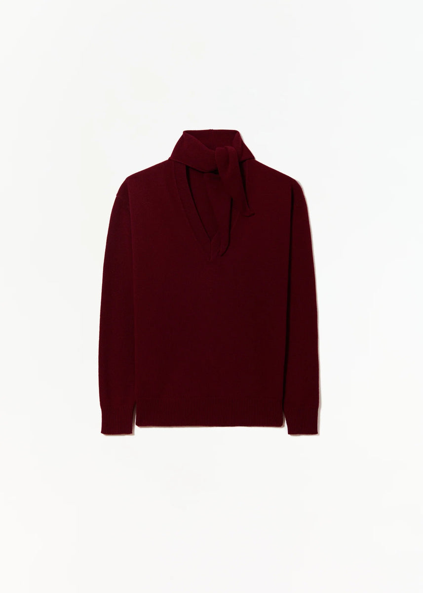 ウールカシミア スカーフ付きVネックプルオーバーニット | 【Plan C