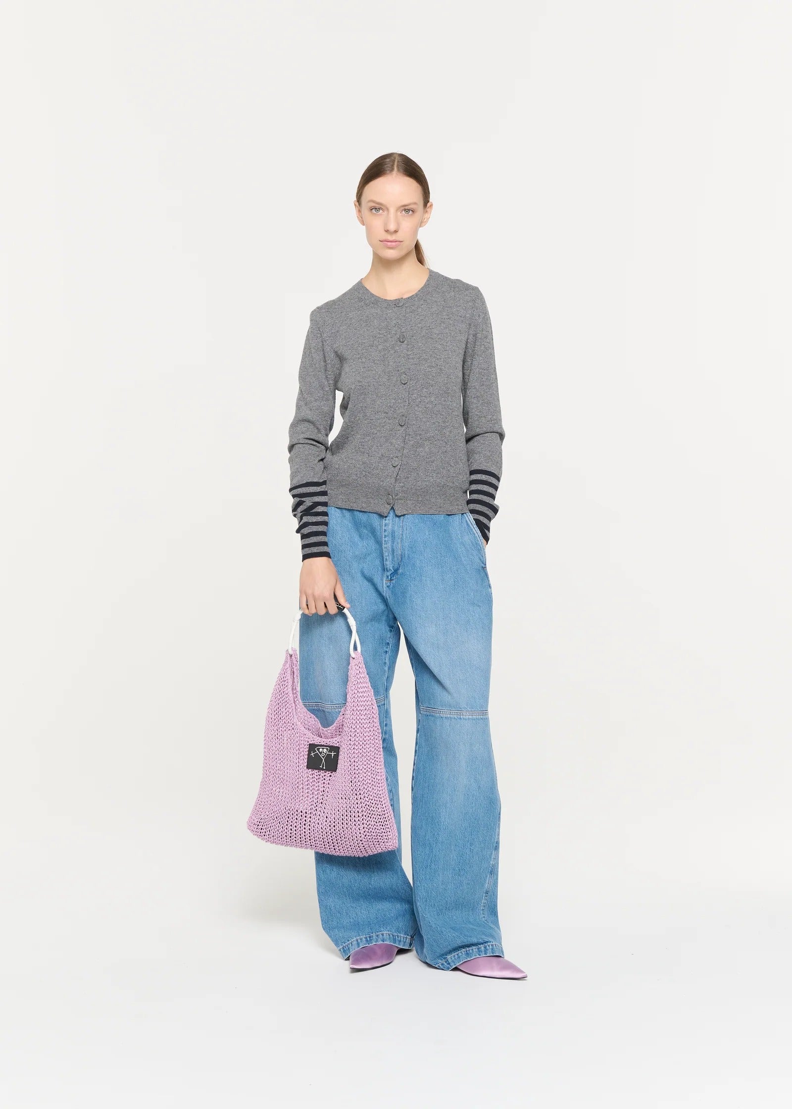 メランジウール ストライプカフスカーディガン