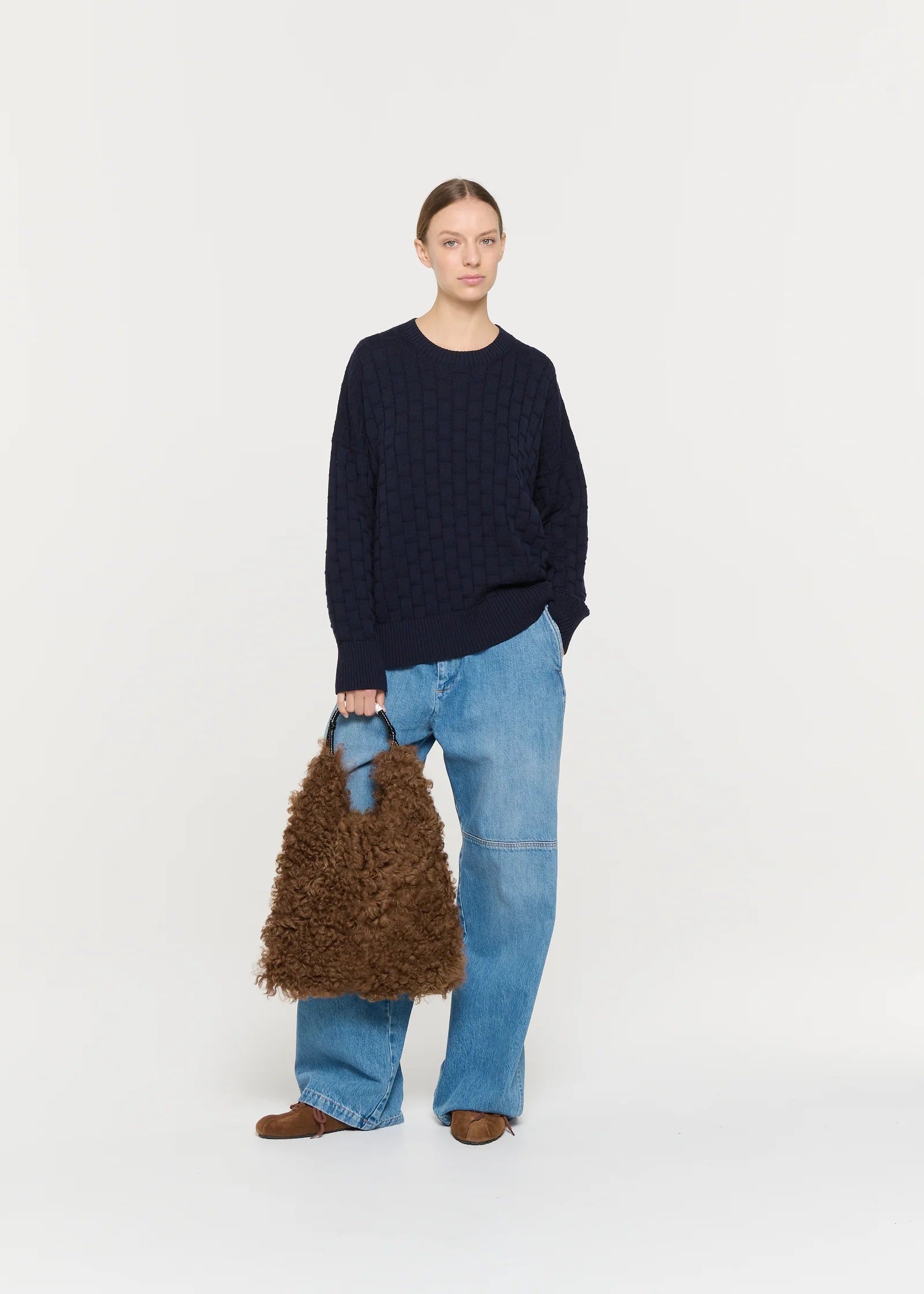 ソフトウール バスケットウェーブプルオーバーニット