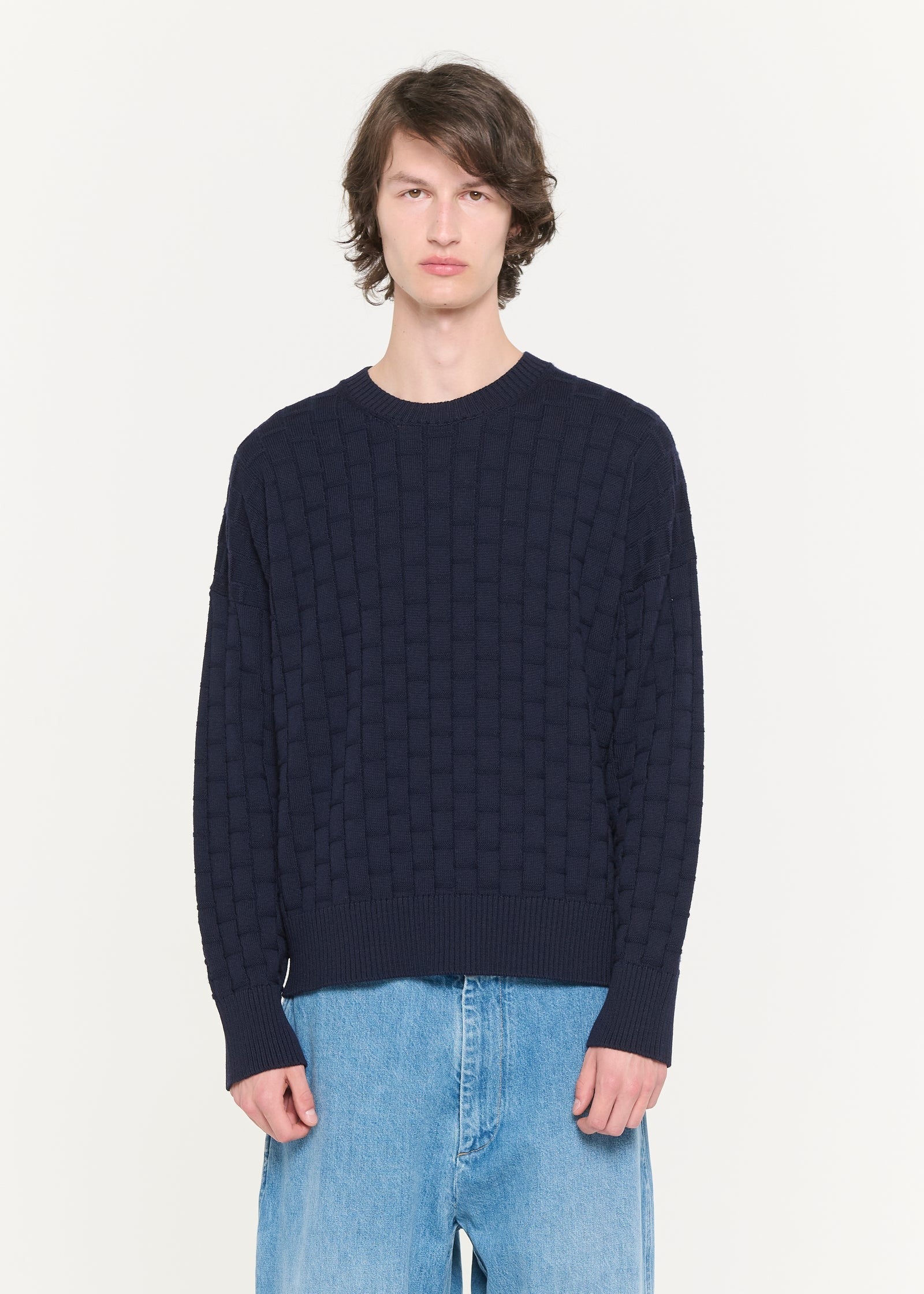 ソフトウール バスケットウェーブプルオーバーニット