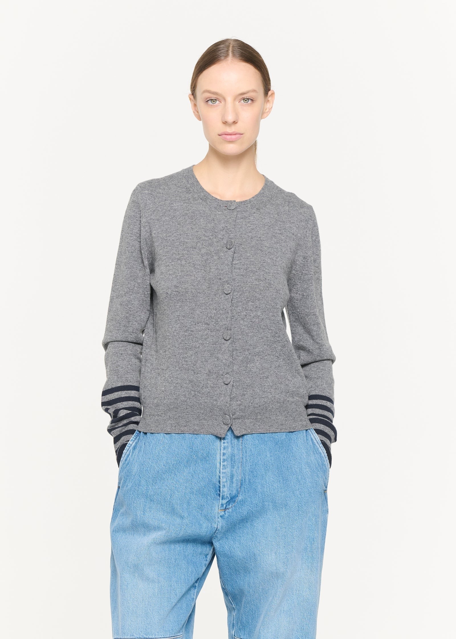 メランジウール ストライプカフスカーディガン