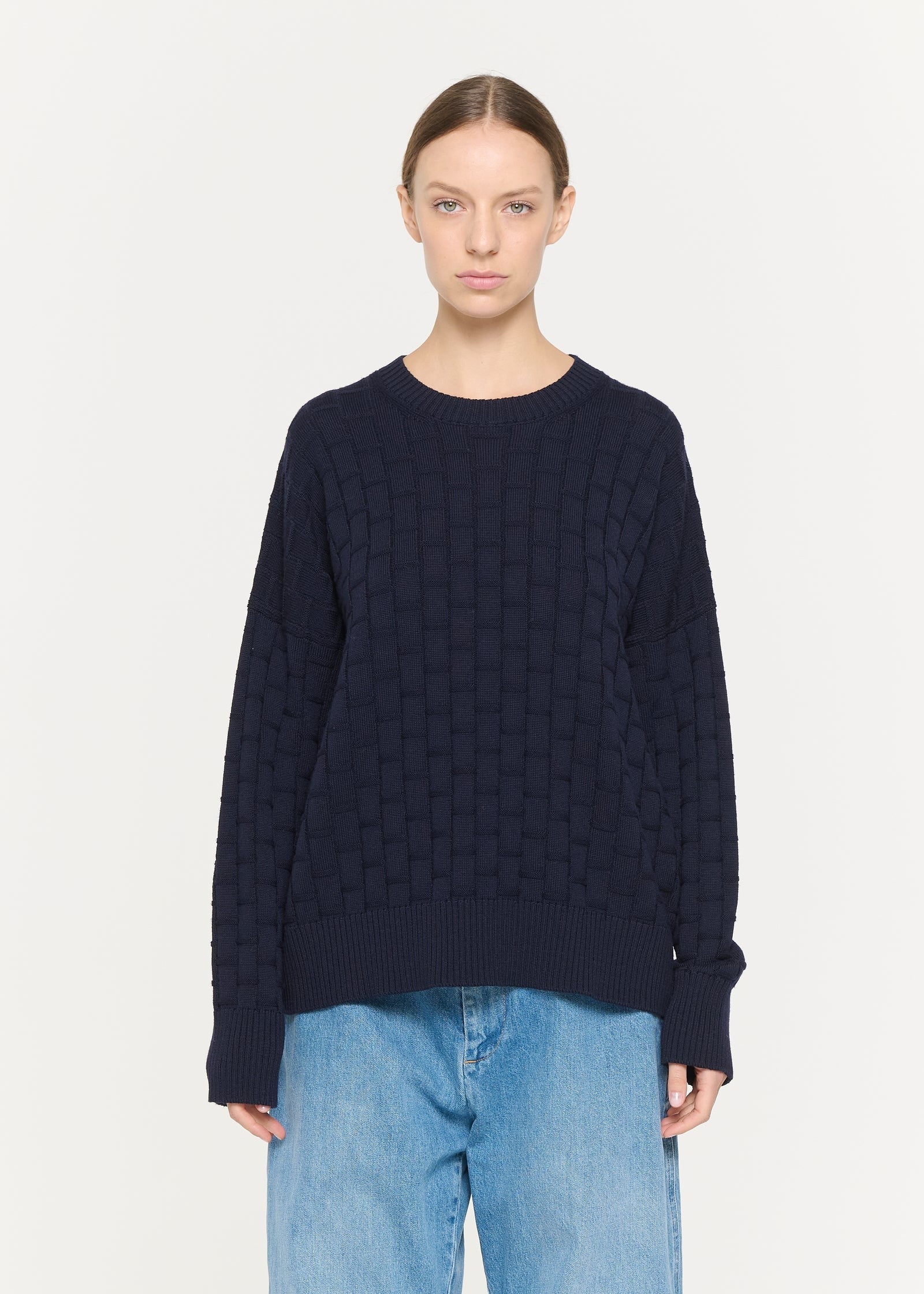 ソフトウール バスケットウェーブプルオーバーニット