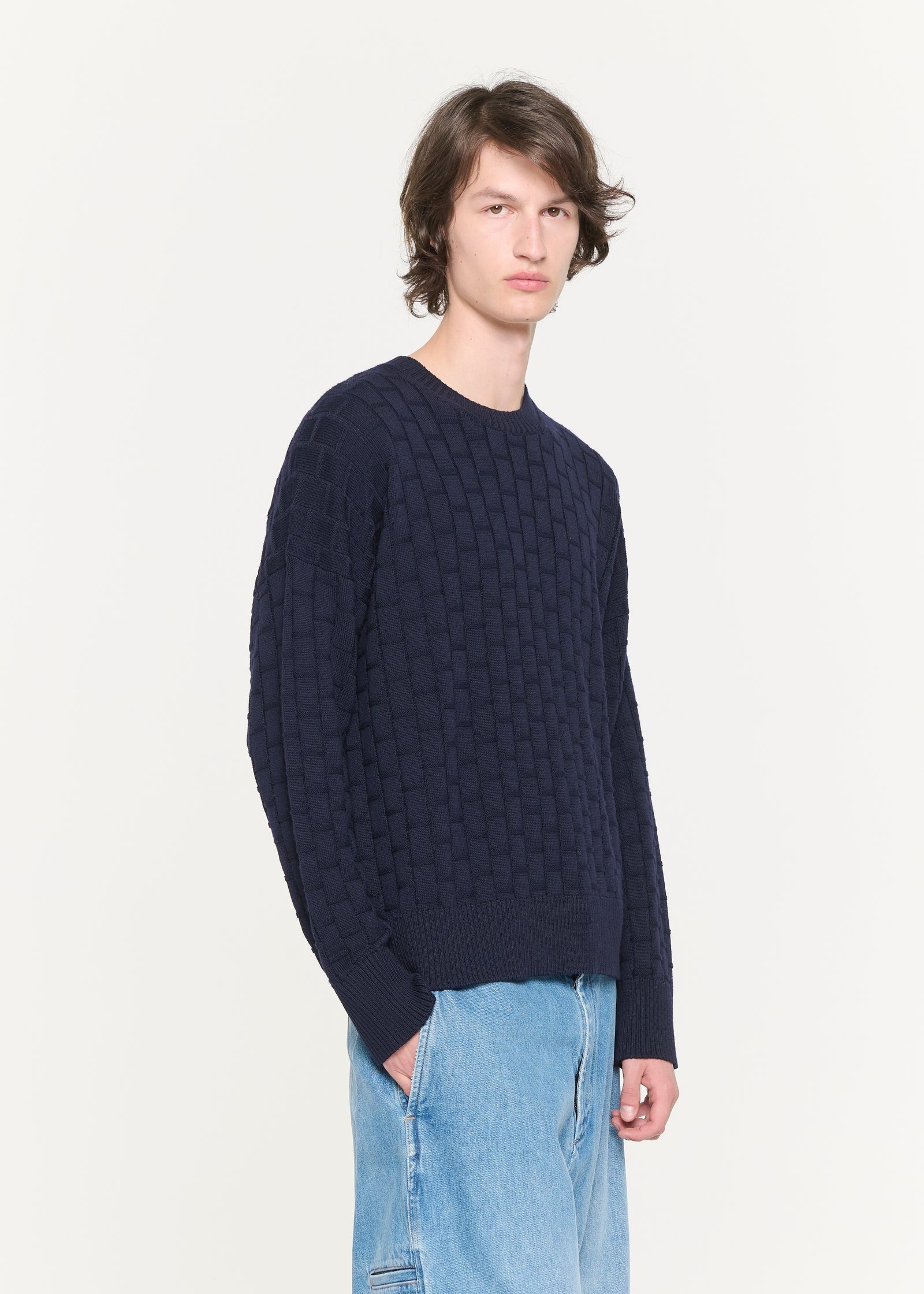 ソフトウール バスケットウェーブプルオーバーニット