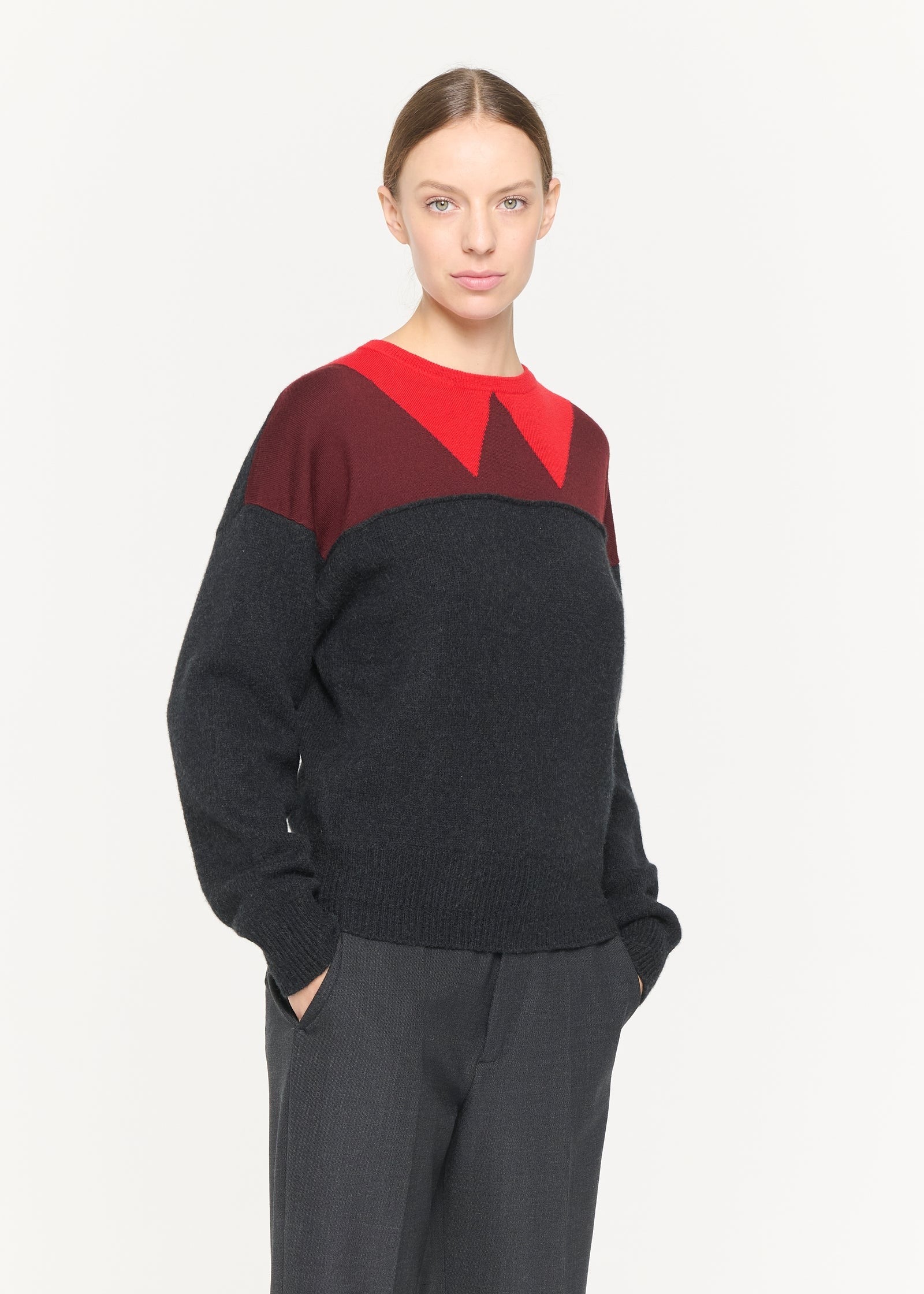 ベイビーキャメルウール コントラストカラーニット