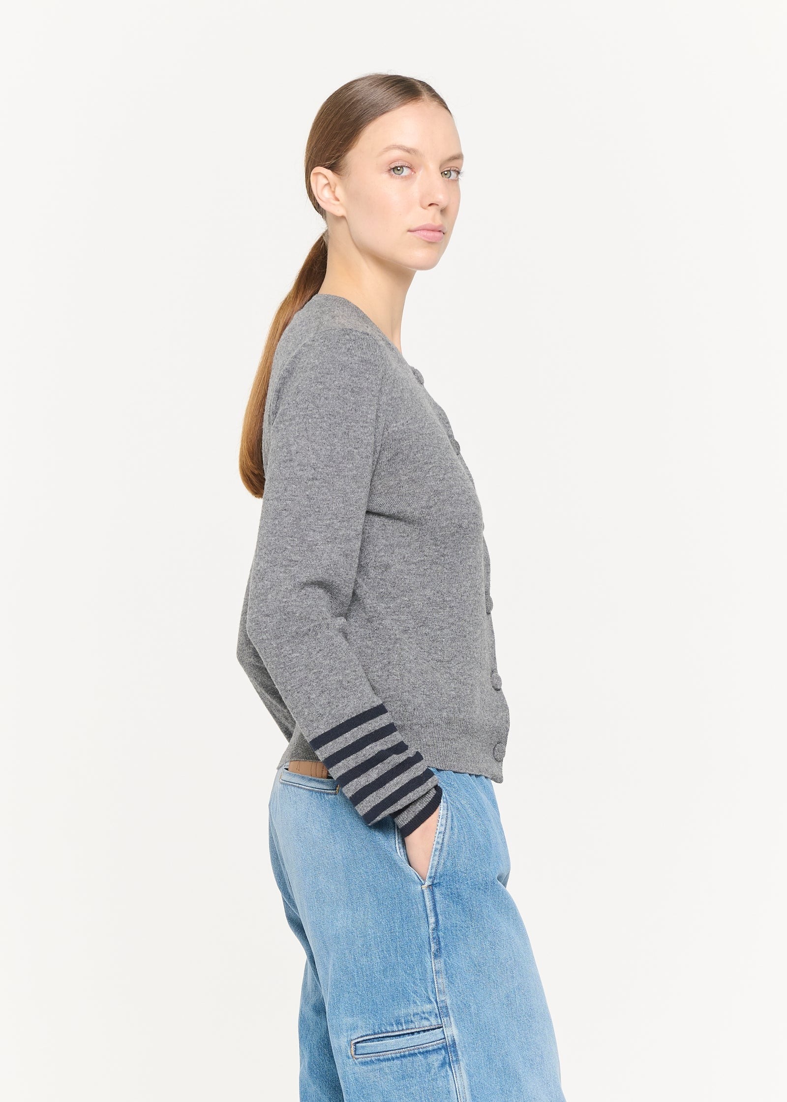 メランジウール ストライプカフスカーディガン