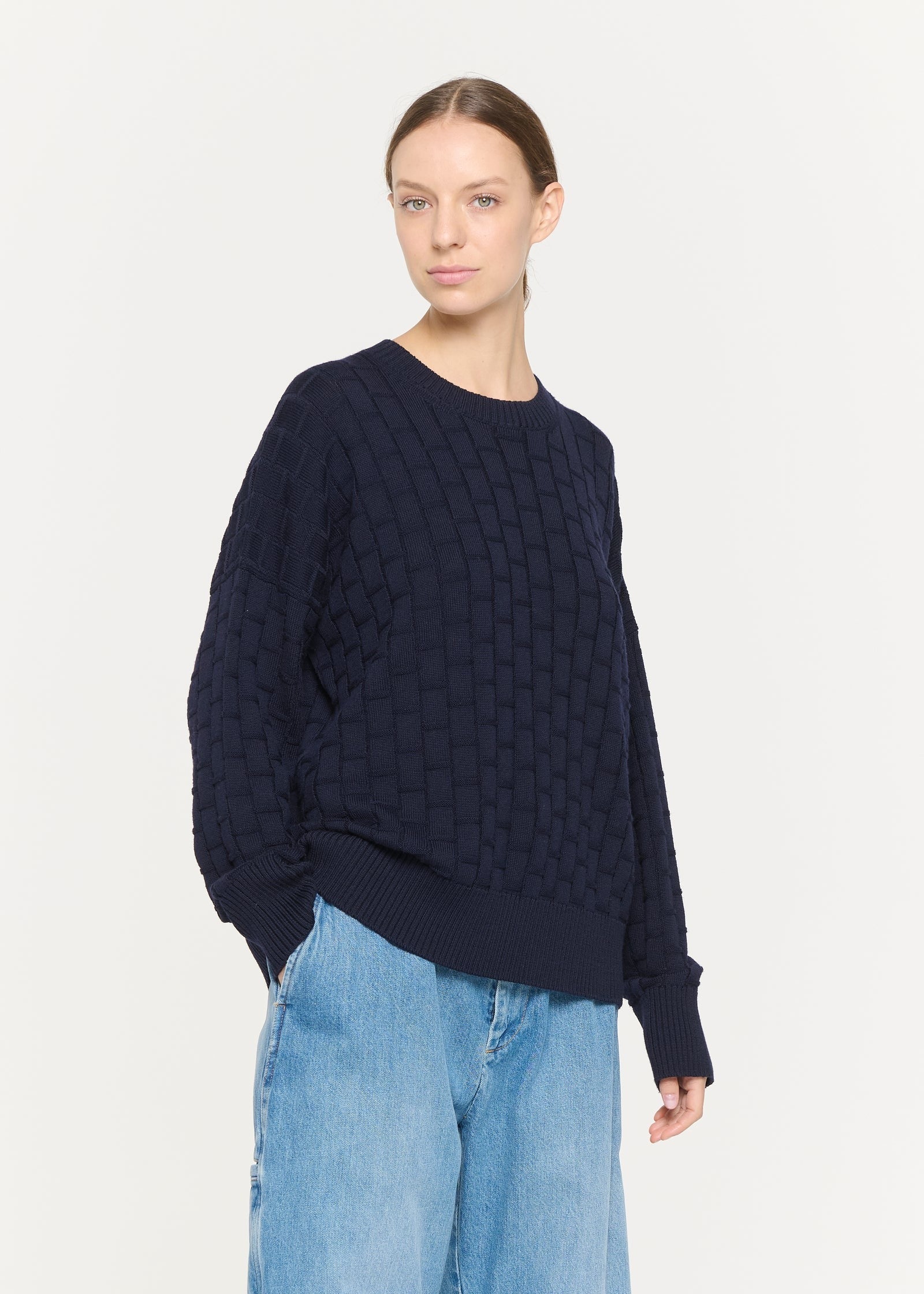 ソフトウール バスケットウェーブプルオーバーニット